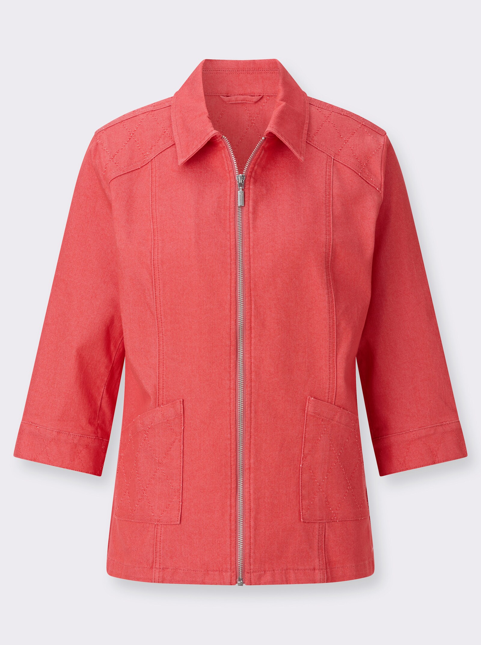 Jeansjacke aus Baumwoll-Stretch - koralle