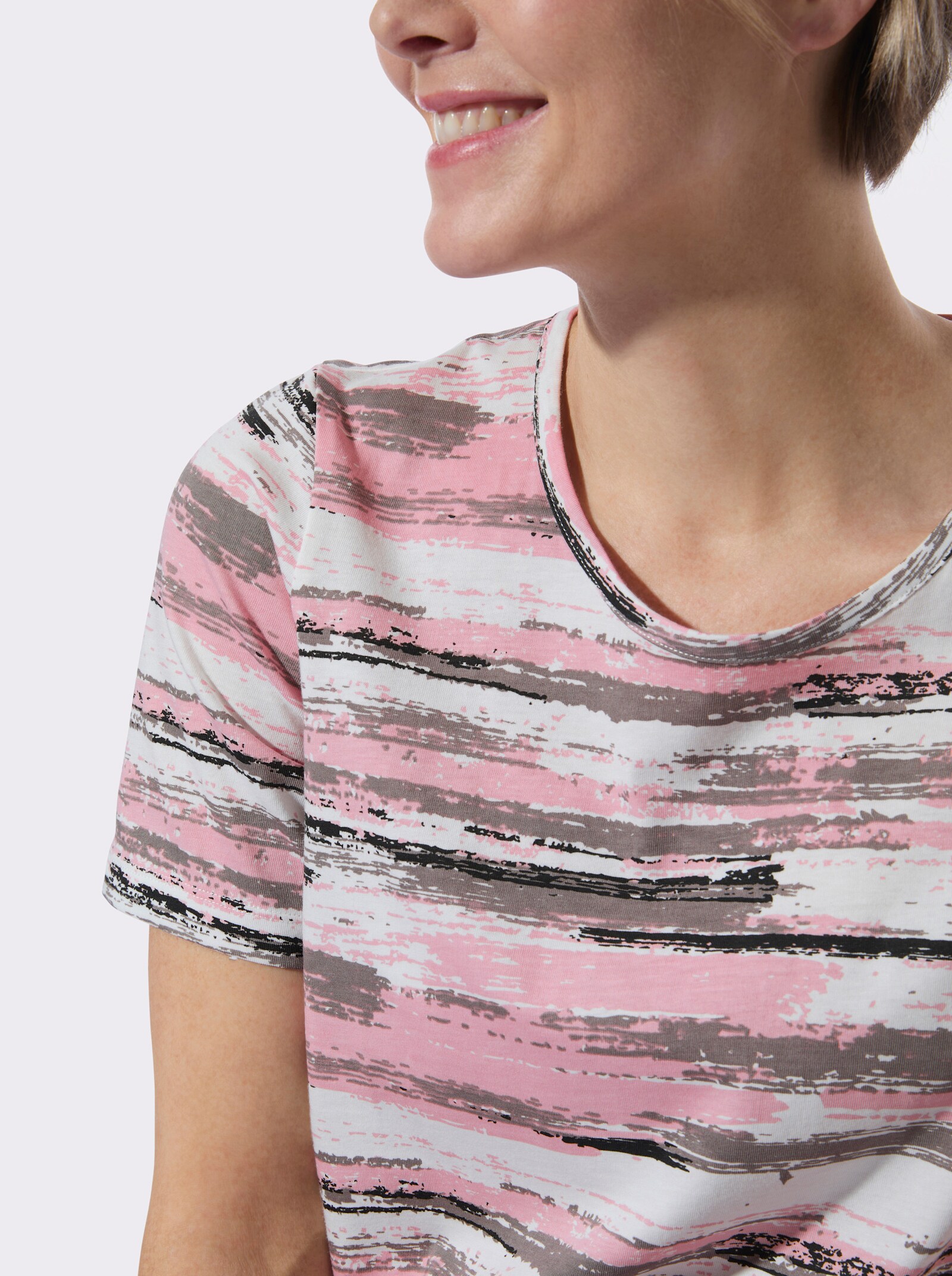 Rundhalsshirt aus reiner Baumwolle - rosé-grau-bedruckt