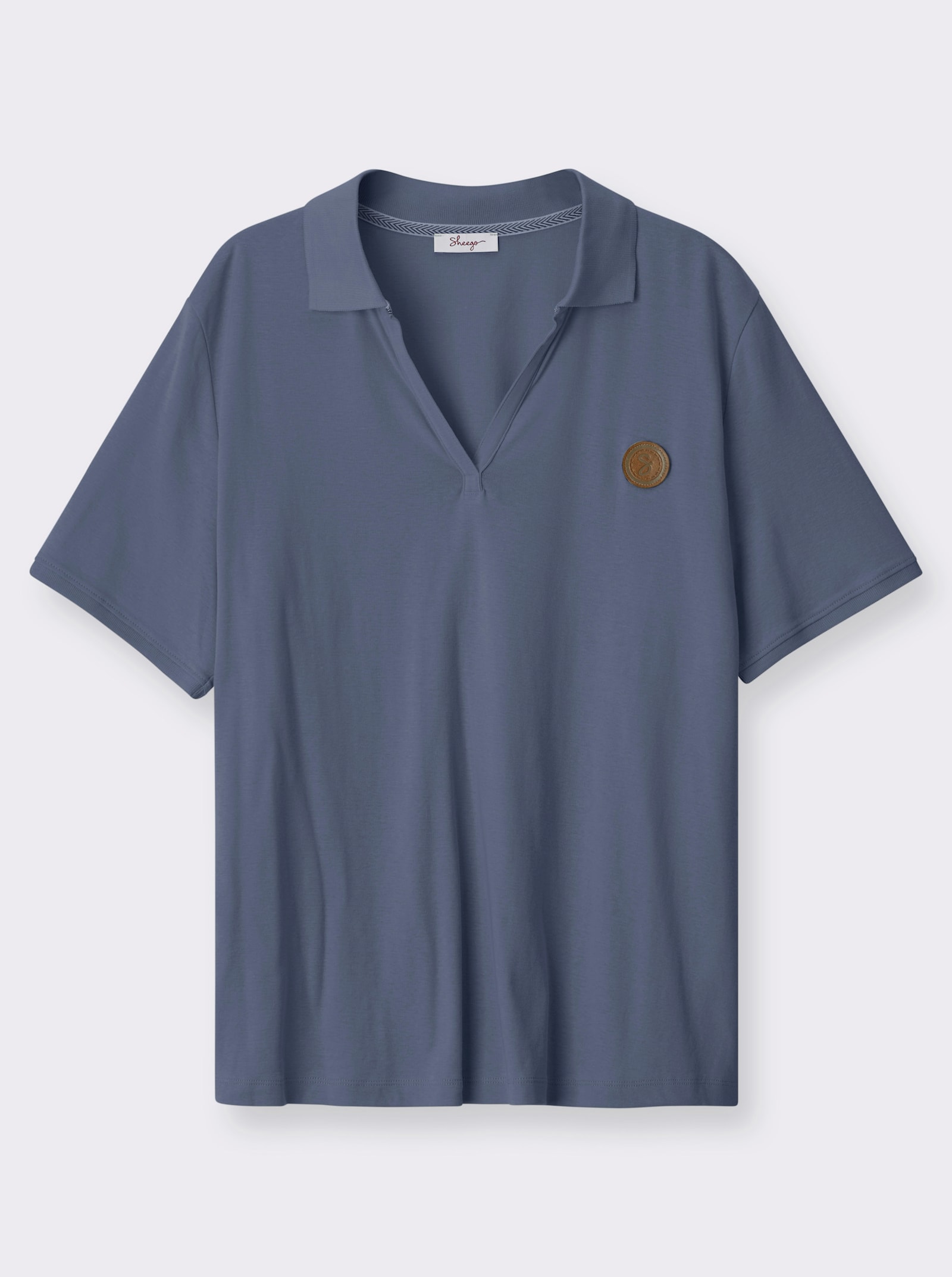 sheego Poloshirt mit V-Ausschnitt - rauchblau