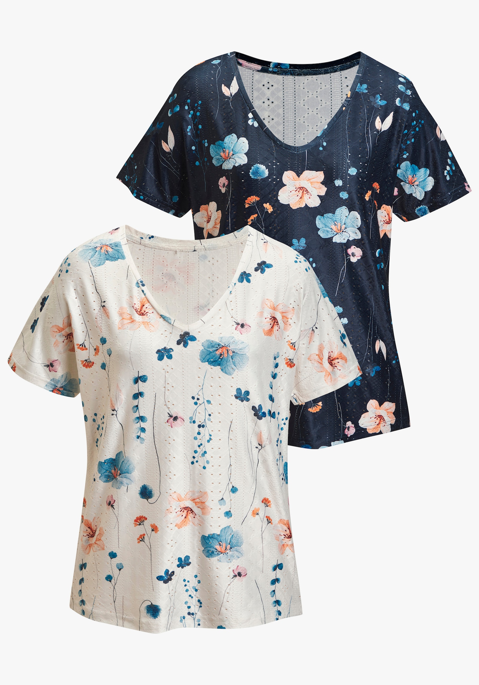 Vivance Kurzarmshirt - creme + navy