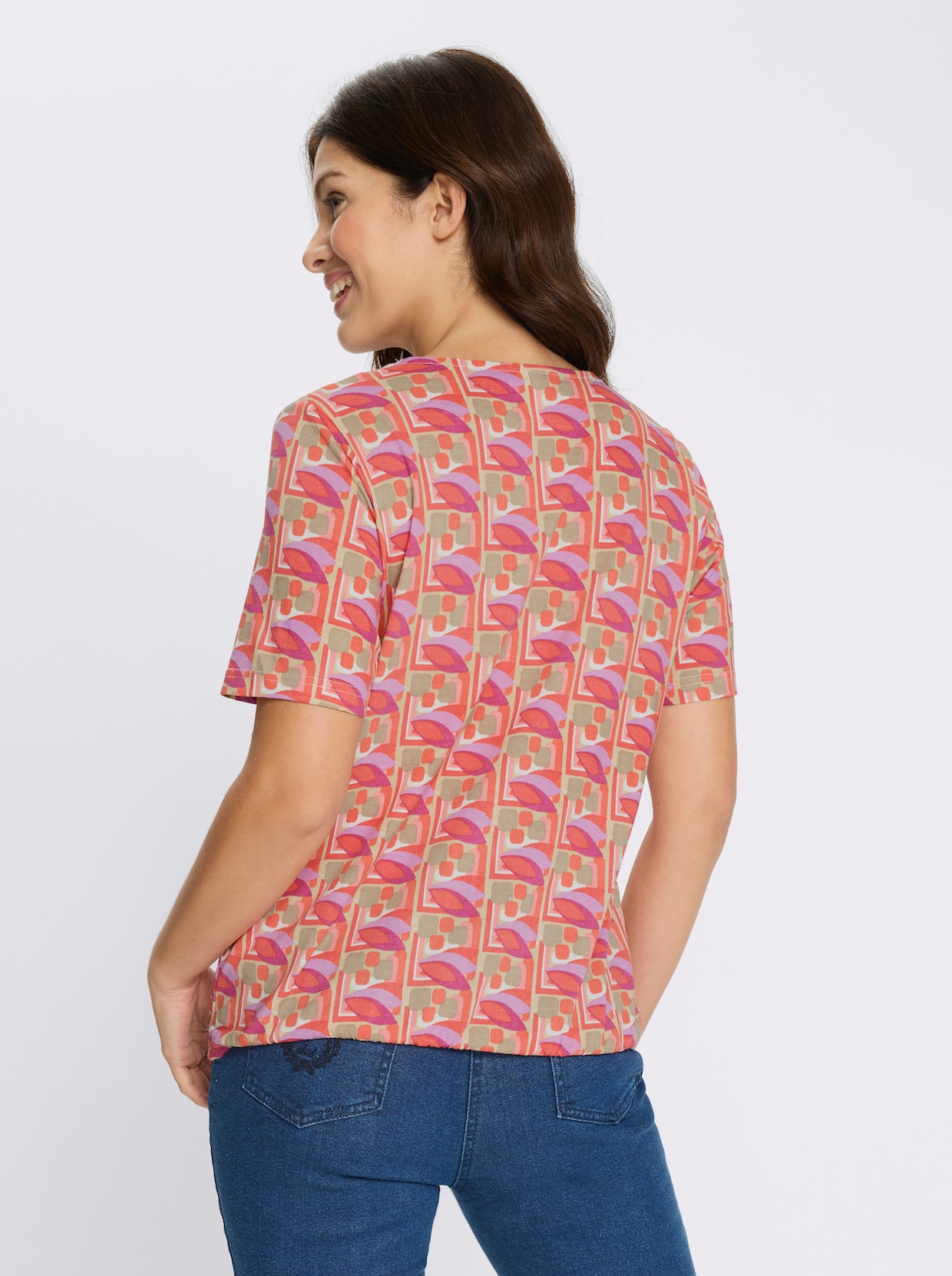 Kurzarmshirt mit grafischem Druckmuster - sesam-koralle-bedruckt