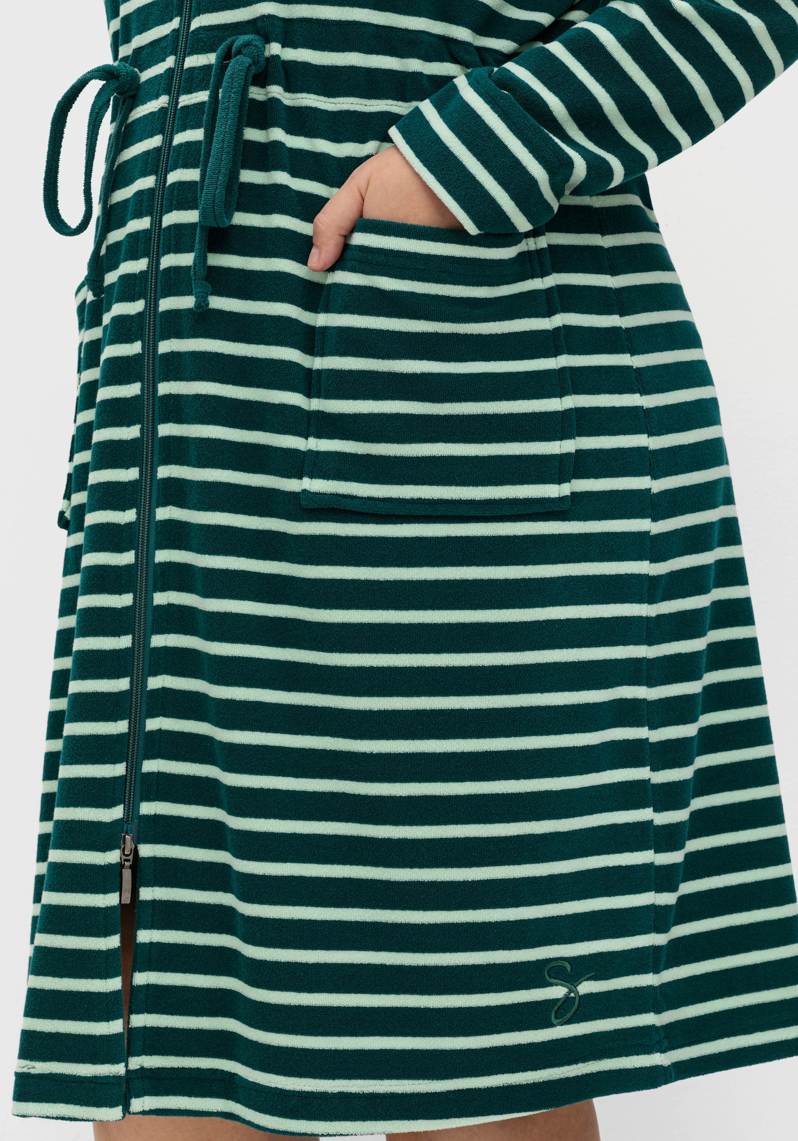 sheego Bademantel - tiefgrün-gestreift