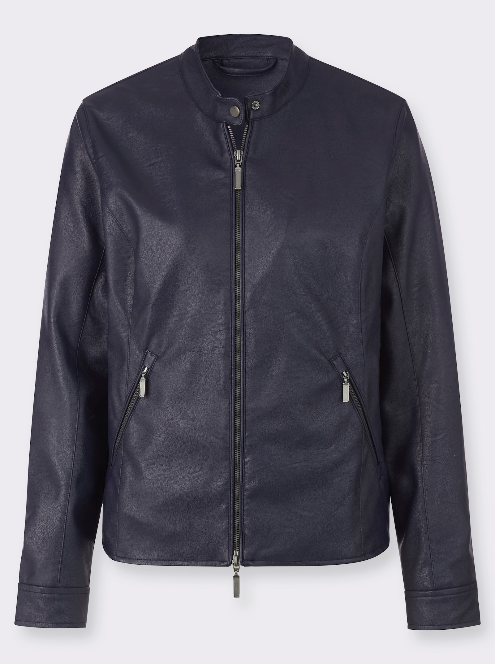 Lederimitatjacke mit Stehkragen - marine