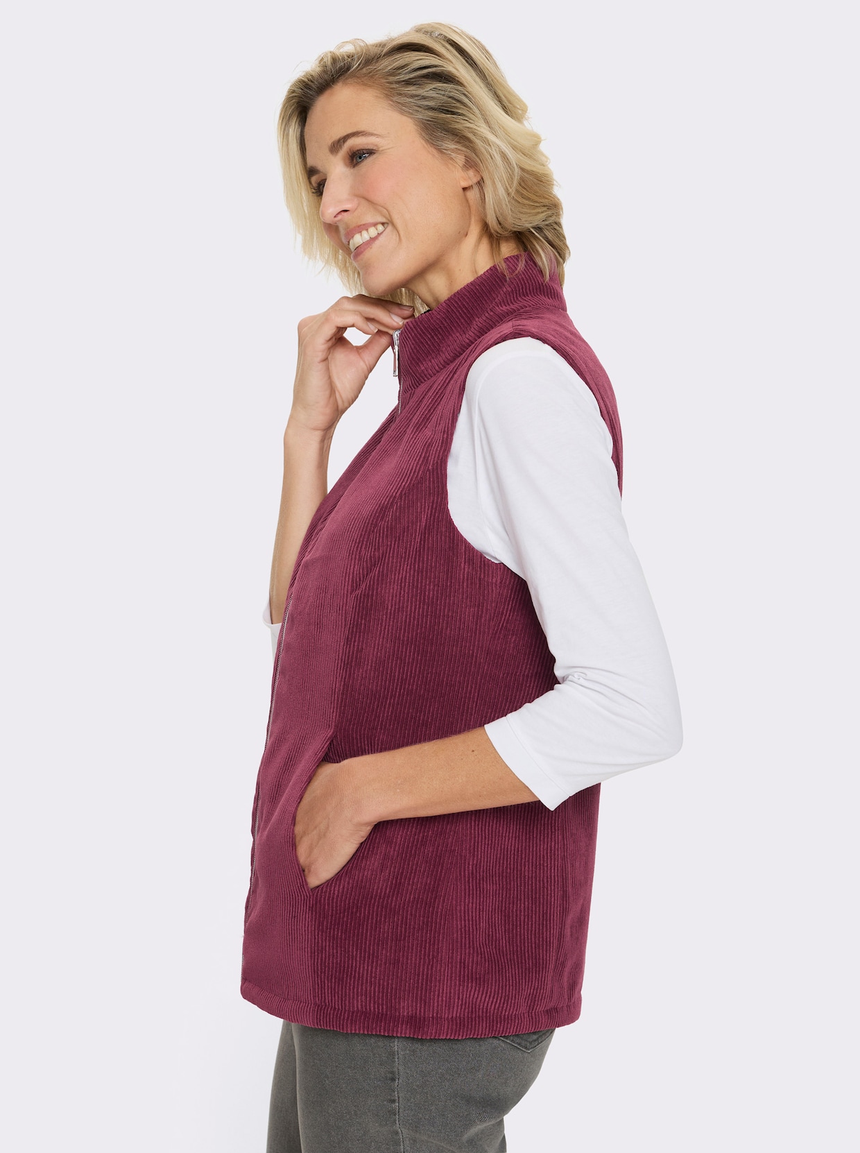 Keerbaar gilet met opstaande kraag - bordeaux