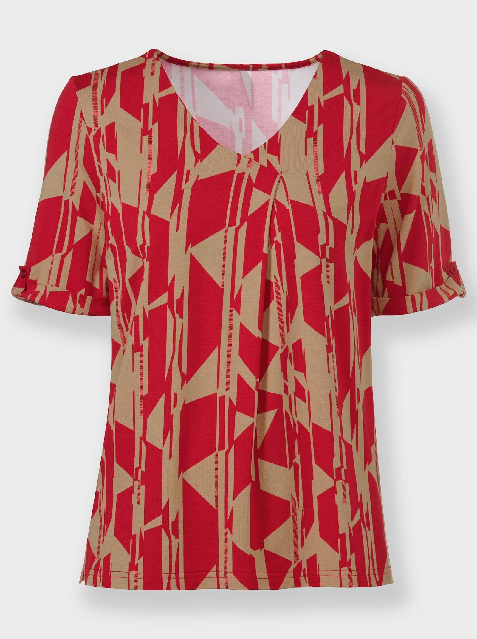 Shirt mit Riegel und Knopf am Ärmelaufschlag - camel-rot-bedruckt