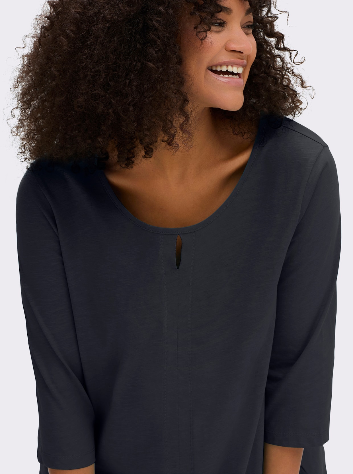 sheego T-shirt à manches 3/4 - bleu foncé