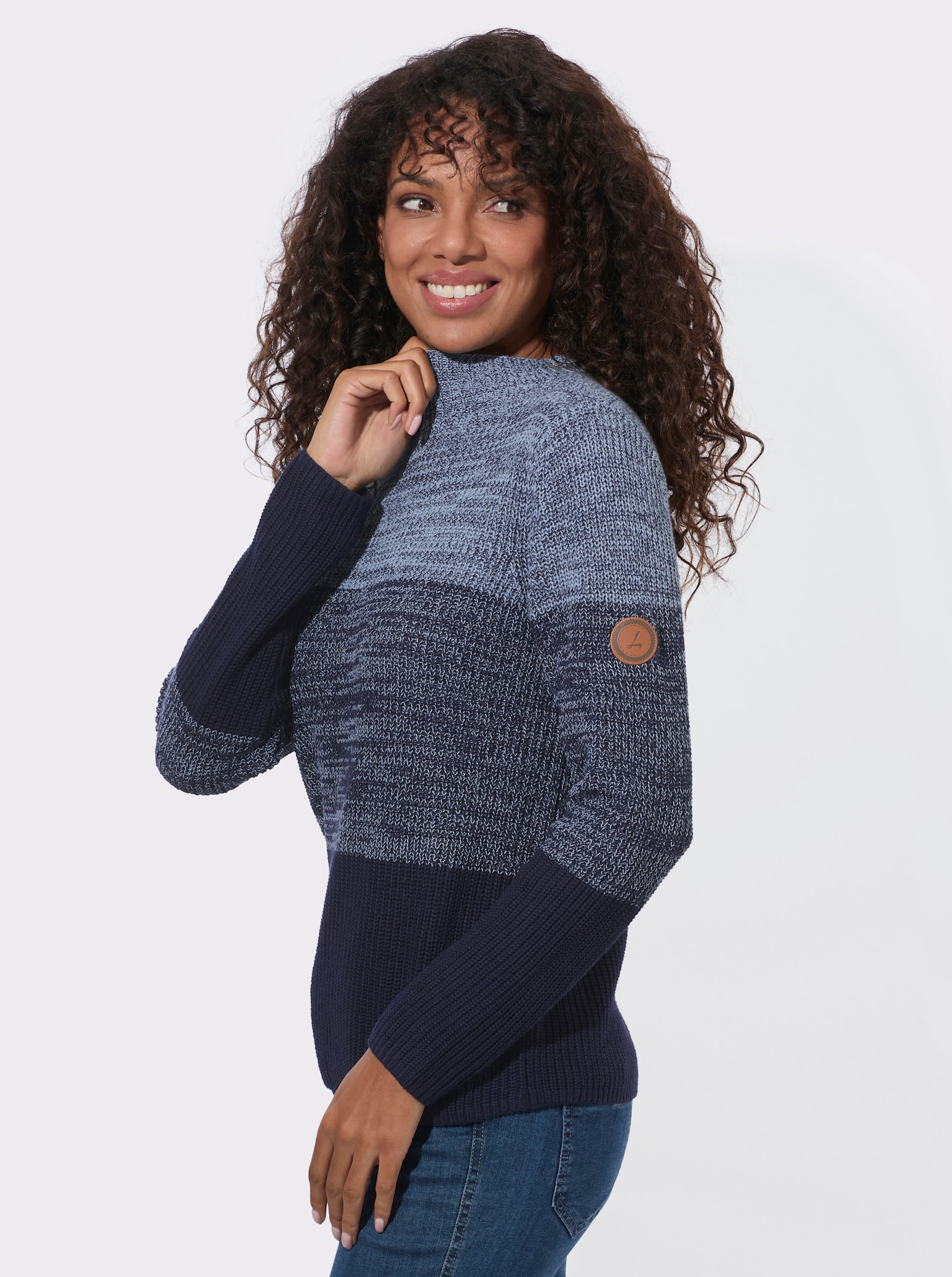 Stehkragenpullover mit Colourblocking - bleu-marine-geringelt