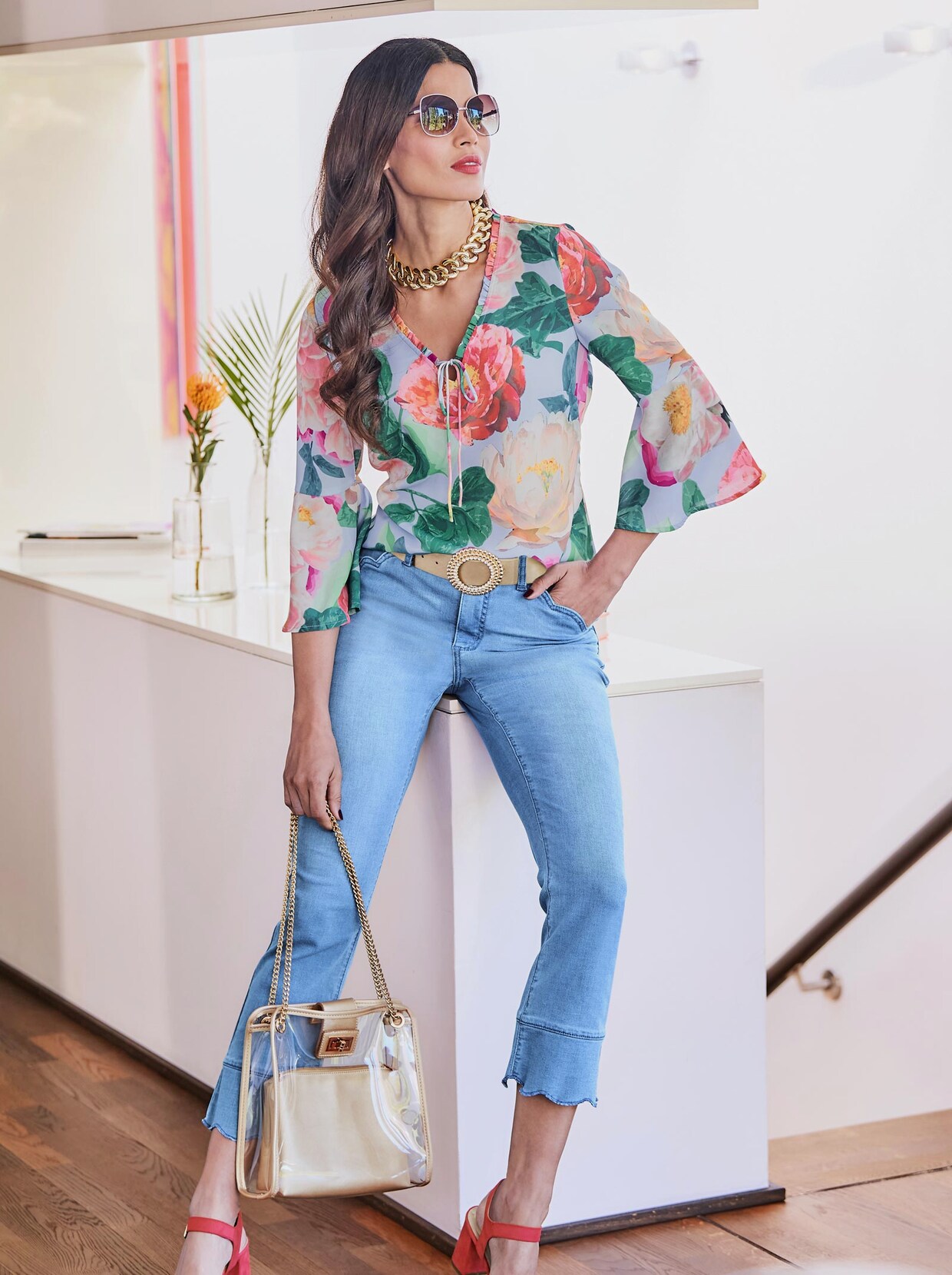 Ashley Brooke Druckbluse - hellblau-hummer-bedruckt
