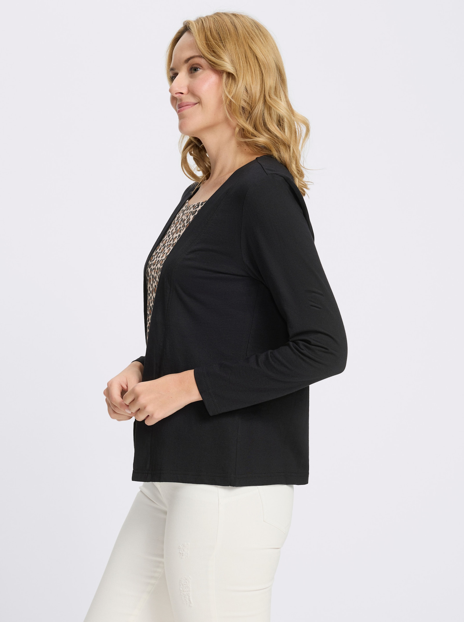 2-in-1-Shirt mit Animal-Print - schwarz