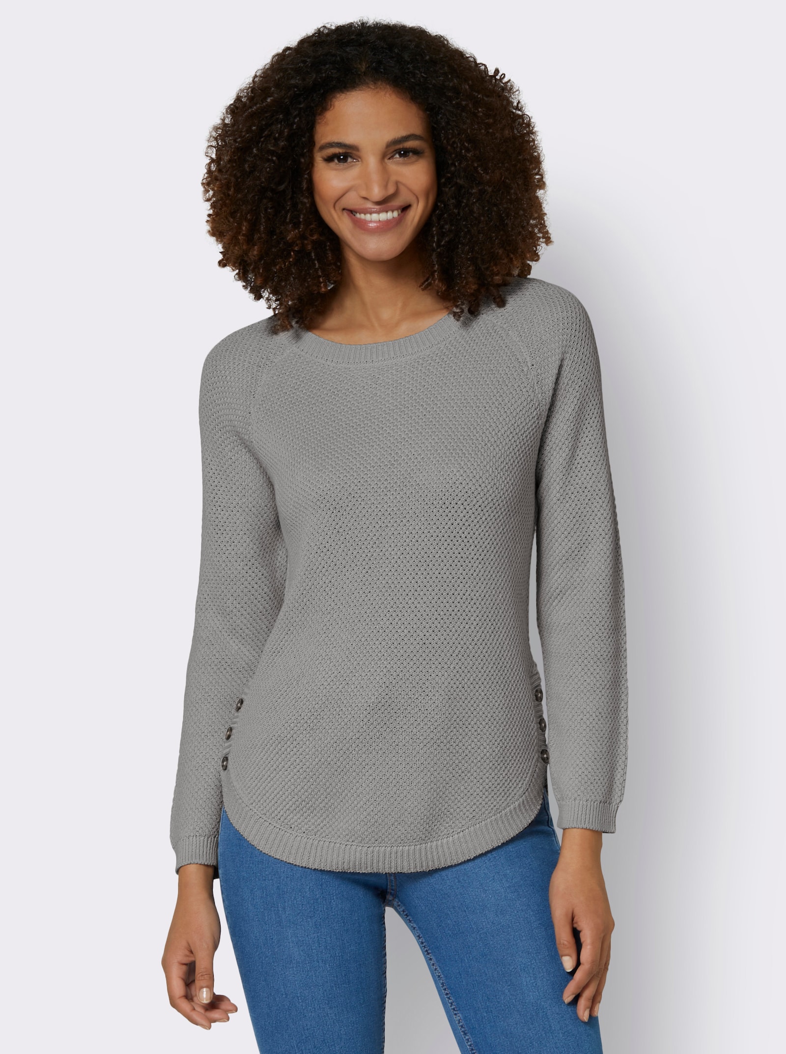 Pullover met ronde hals en afgeronde zoom - steengrijs/gemêleerd