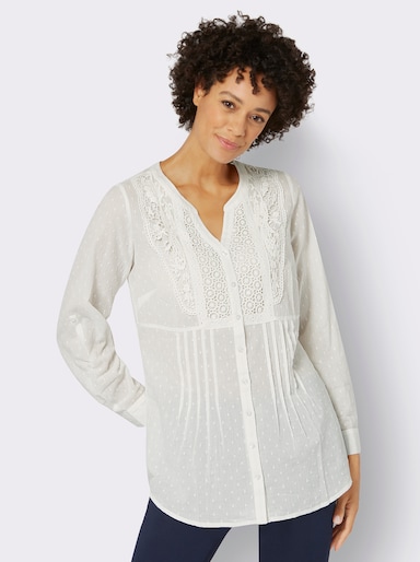 Tunika mit Spitzen- und Biesenverzierung - ecru