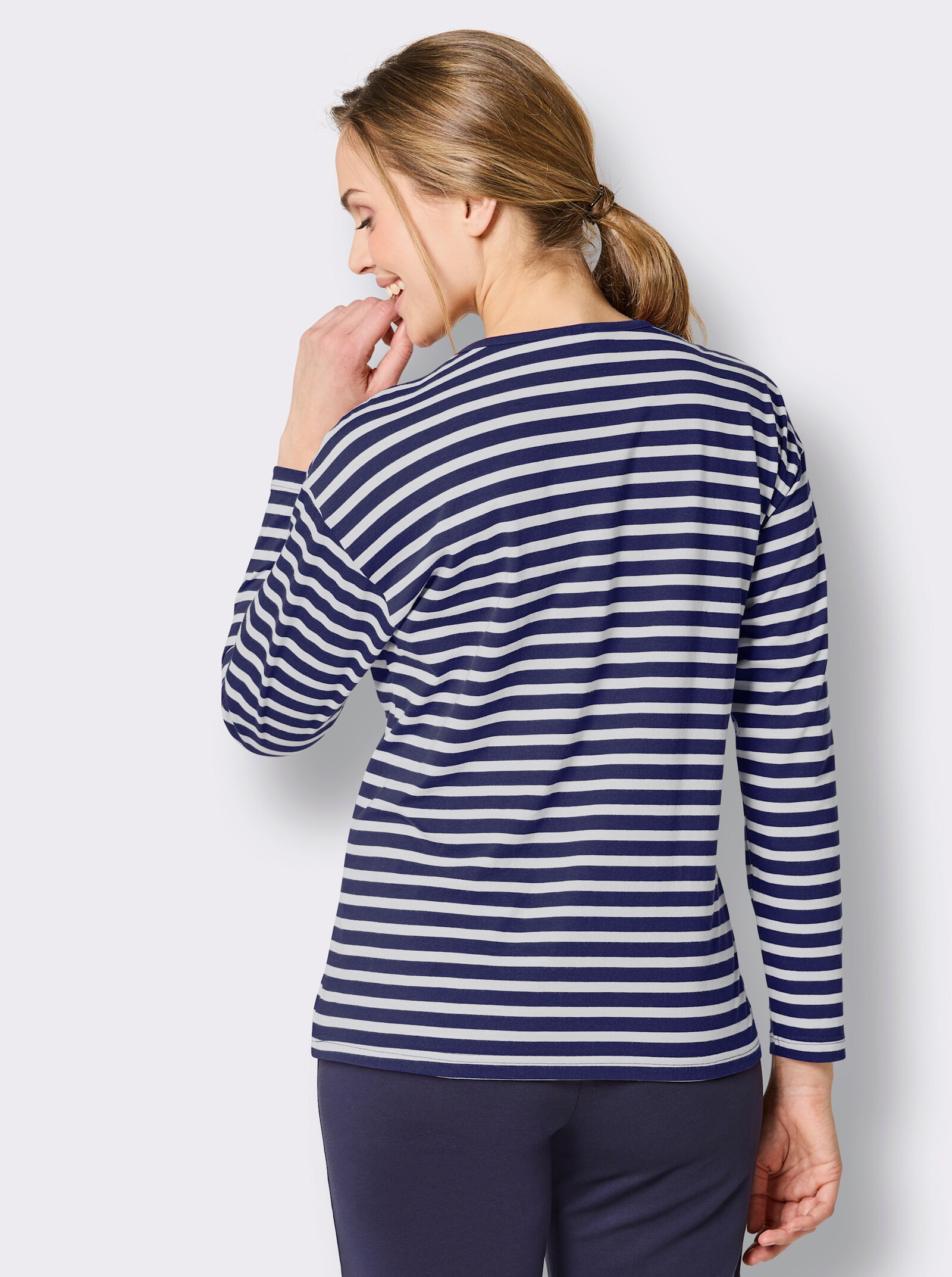 Langarmshirt mit Ringelmuster - marine-weiß-geringelt