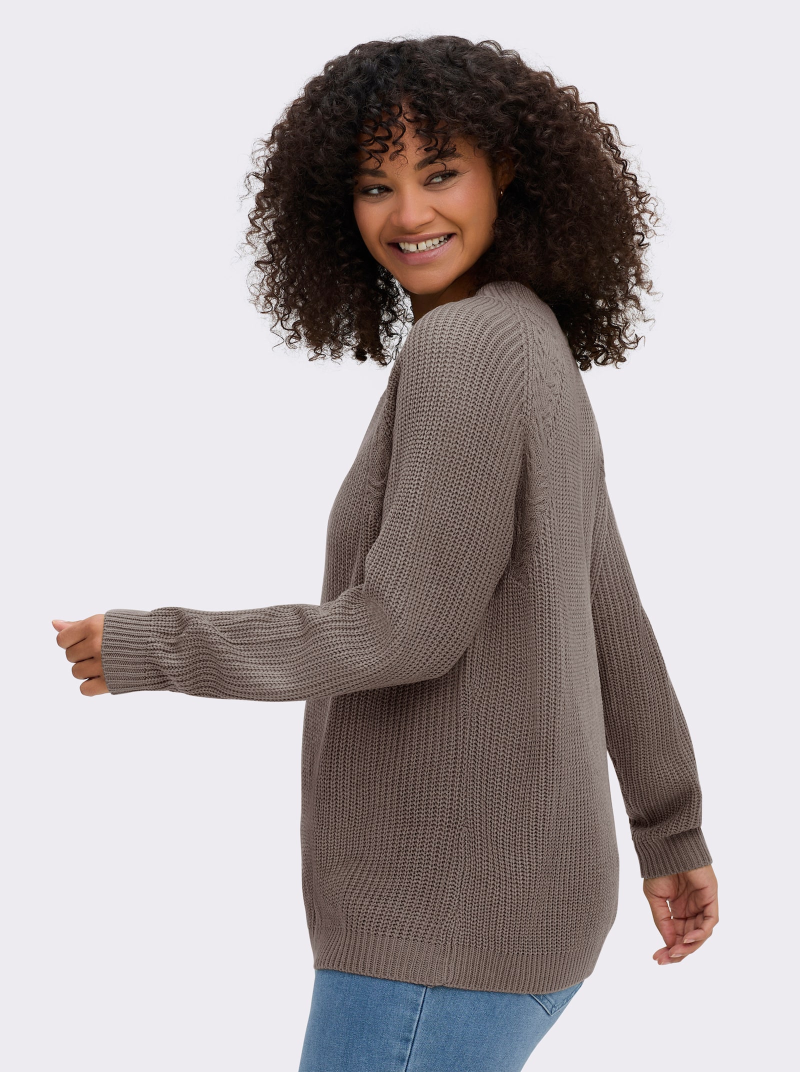 Stehkragenpullover mit Raglan-Ärmeln - taupe