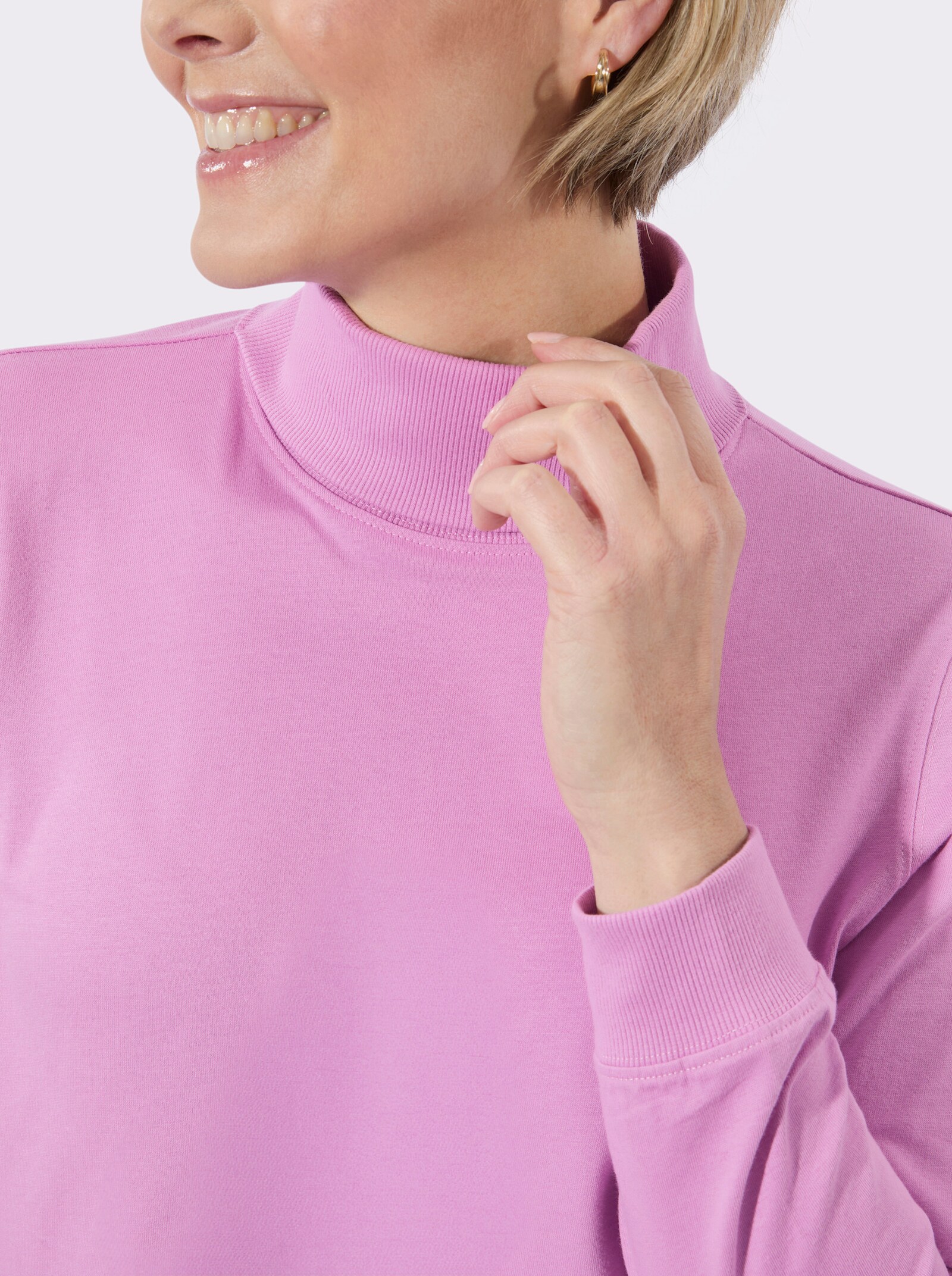 Rollkragenshirt mit gerippten Einsätzen - orchidee + rosé