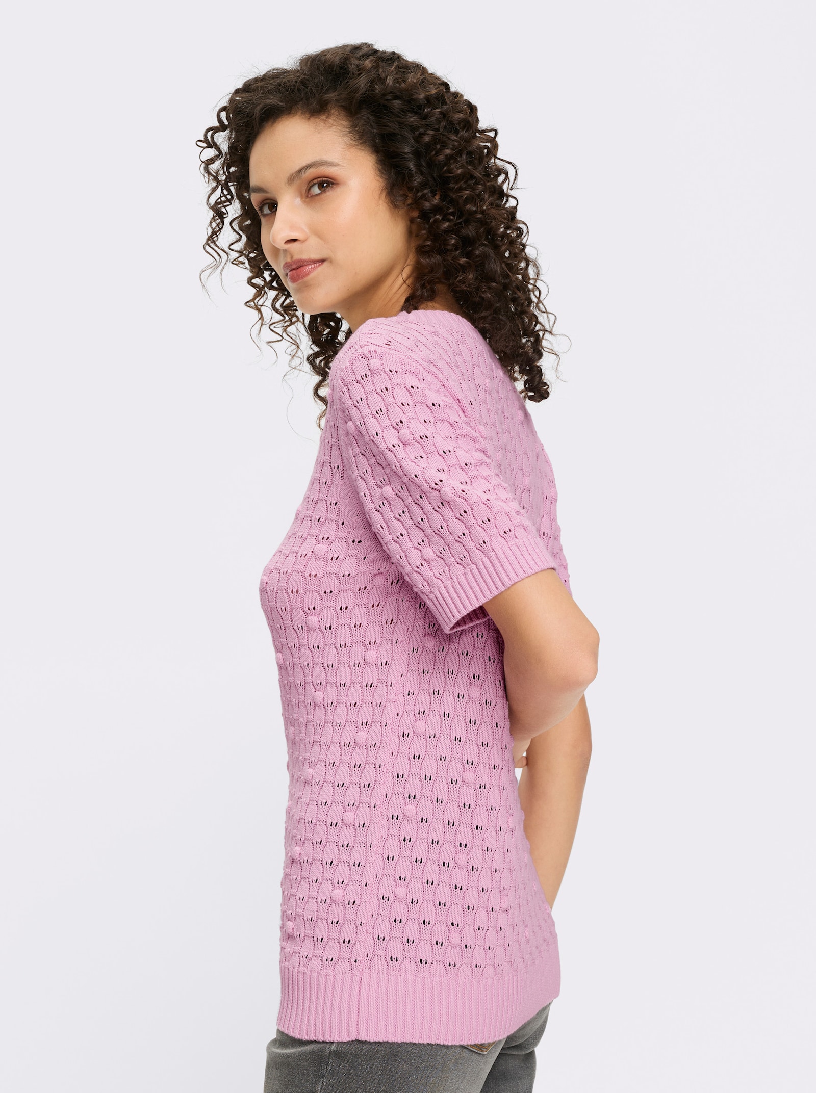 heine Kurzarmpullover mit Ajourmuster - rosé