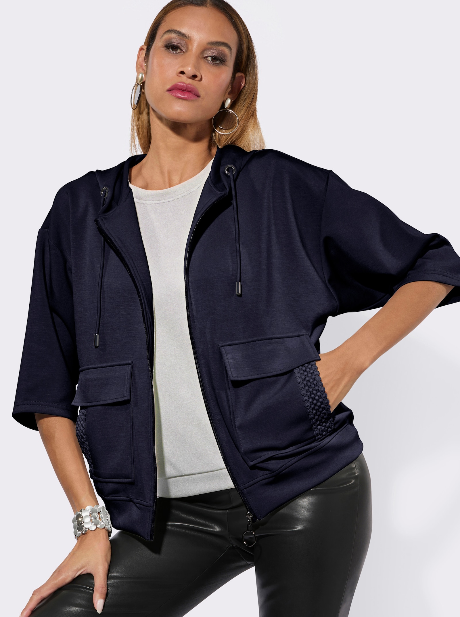 Sweatjacke mit Spitzen-Verzierung - marine