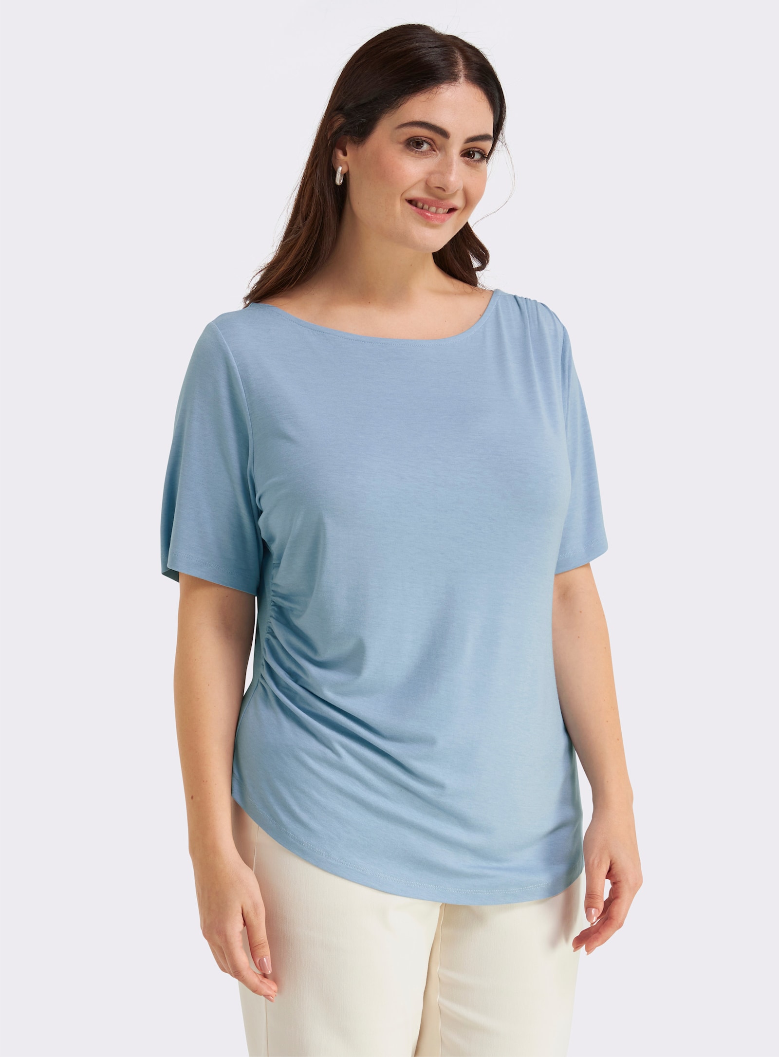sheego Shirt mit Drapierungen in der Taille - bleu