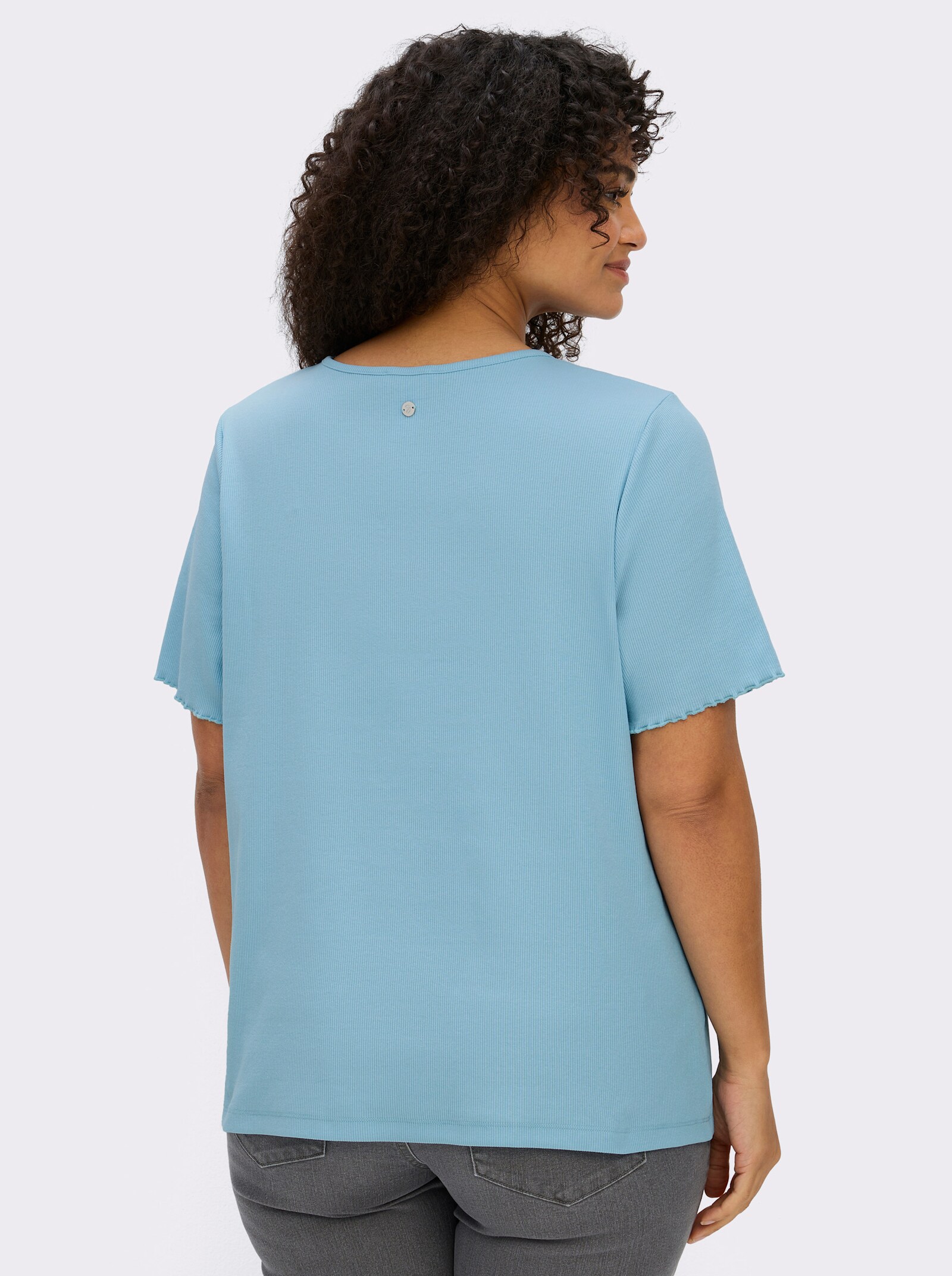 sheego Rippshirt mit Overlocknaht am Ärmel - aqua