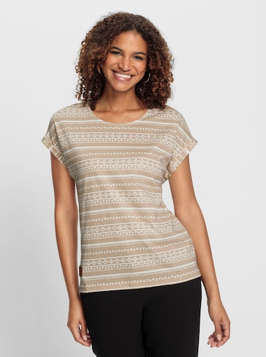 Print-Shirt mit Rundhals-Ausschnitt - beige-ecru-bedruckt