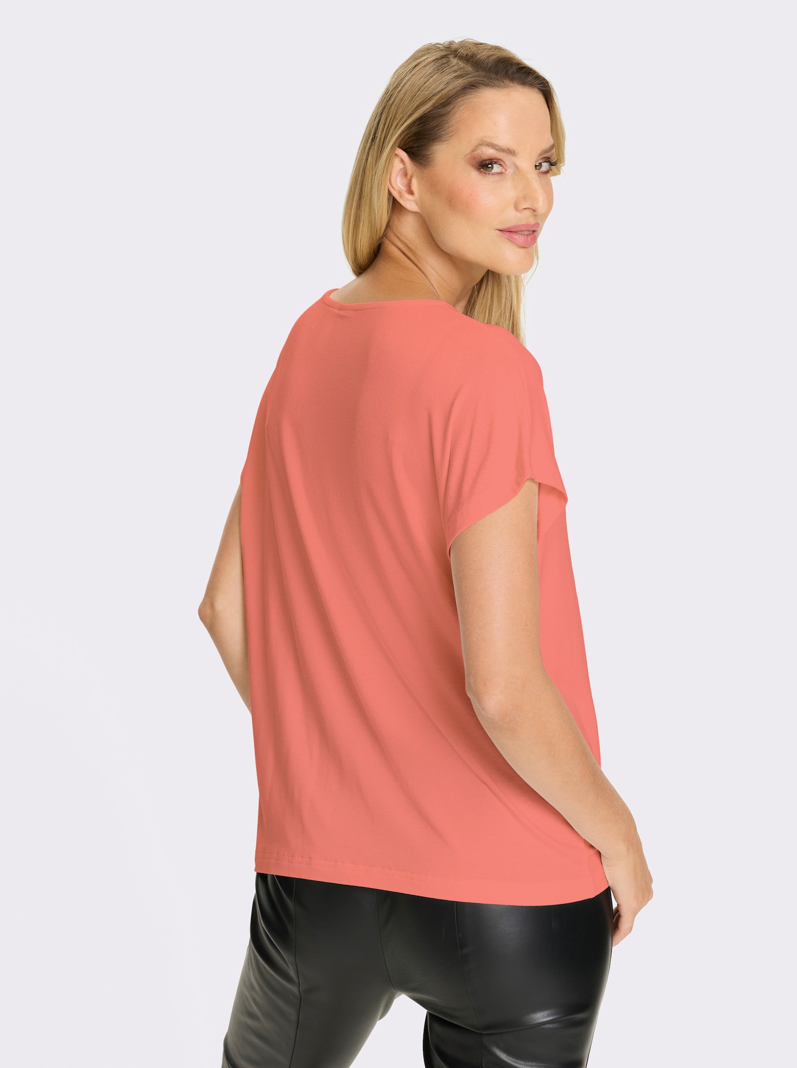 heine Kurzarmshirt mit glitzernden Steinchen - koralle