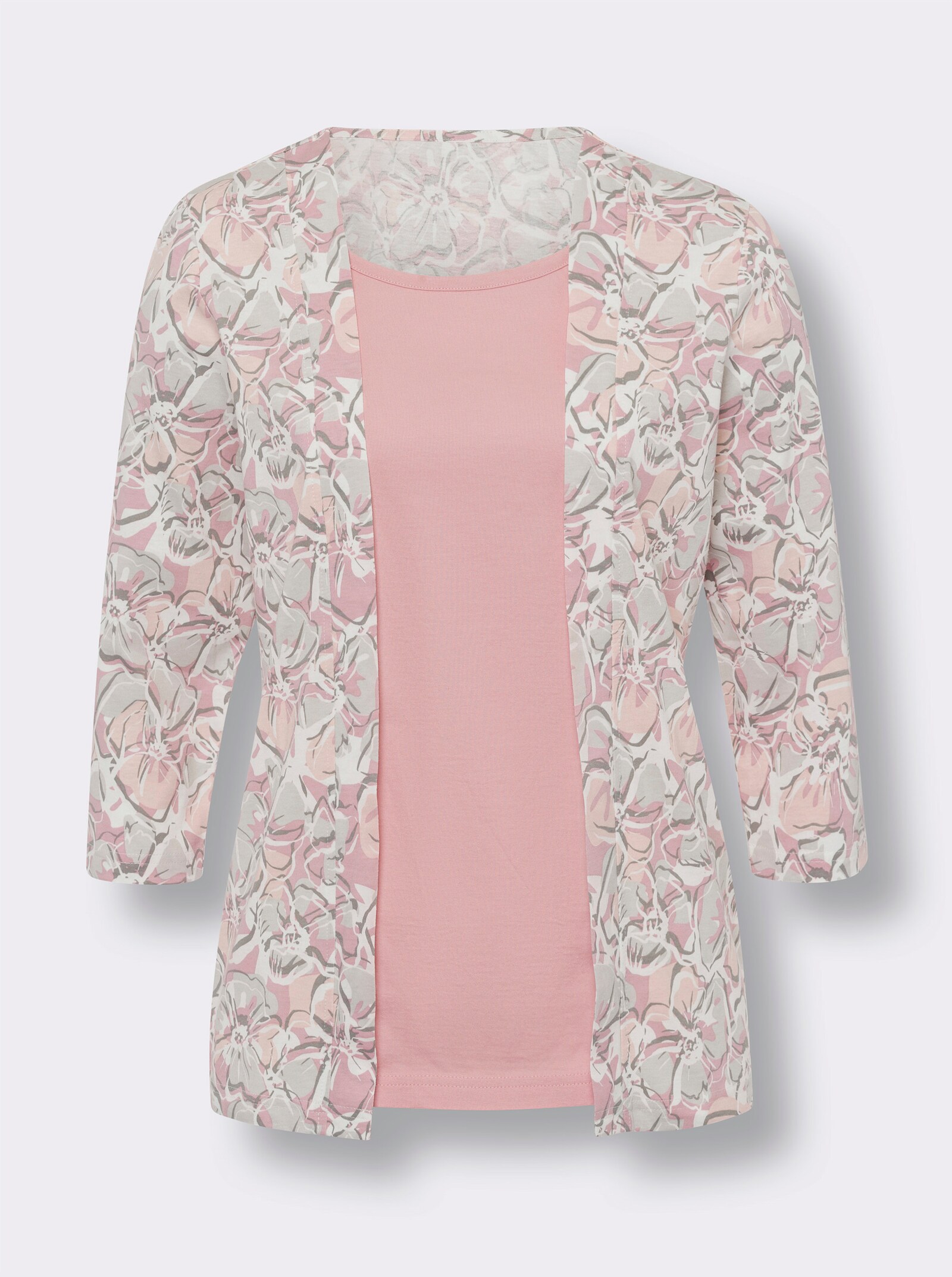 2-in-1-Shirt aus reiner Baumwolle - ecru-hortensie-bedruckt