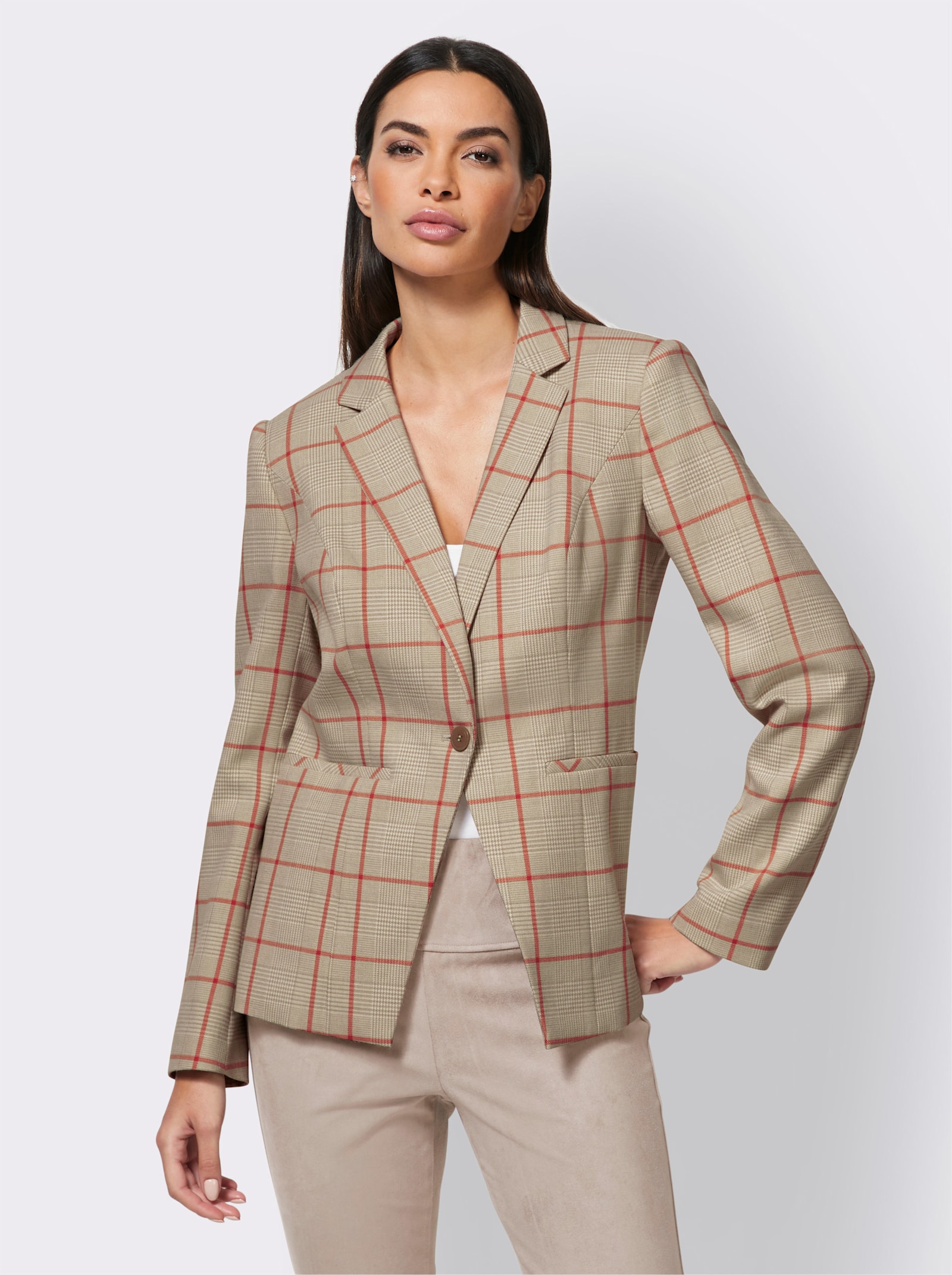 heine Blazer mit Glencheck-Karo - ecru-sesam-kariert
