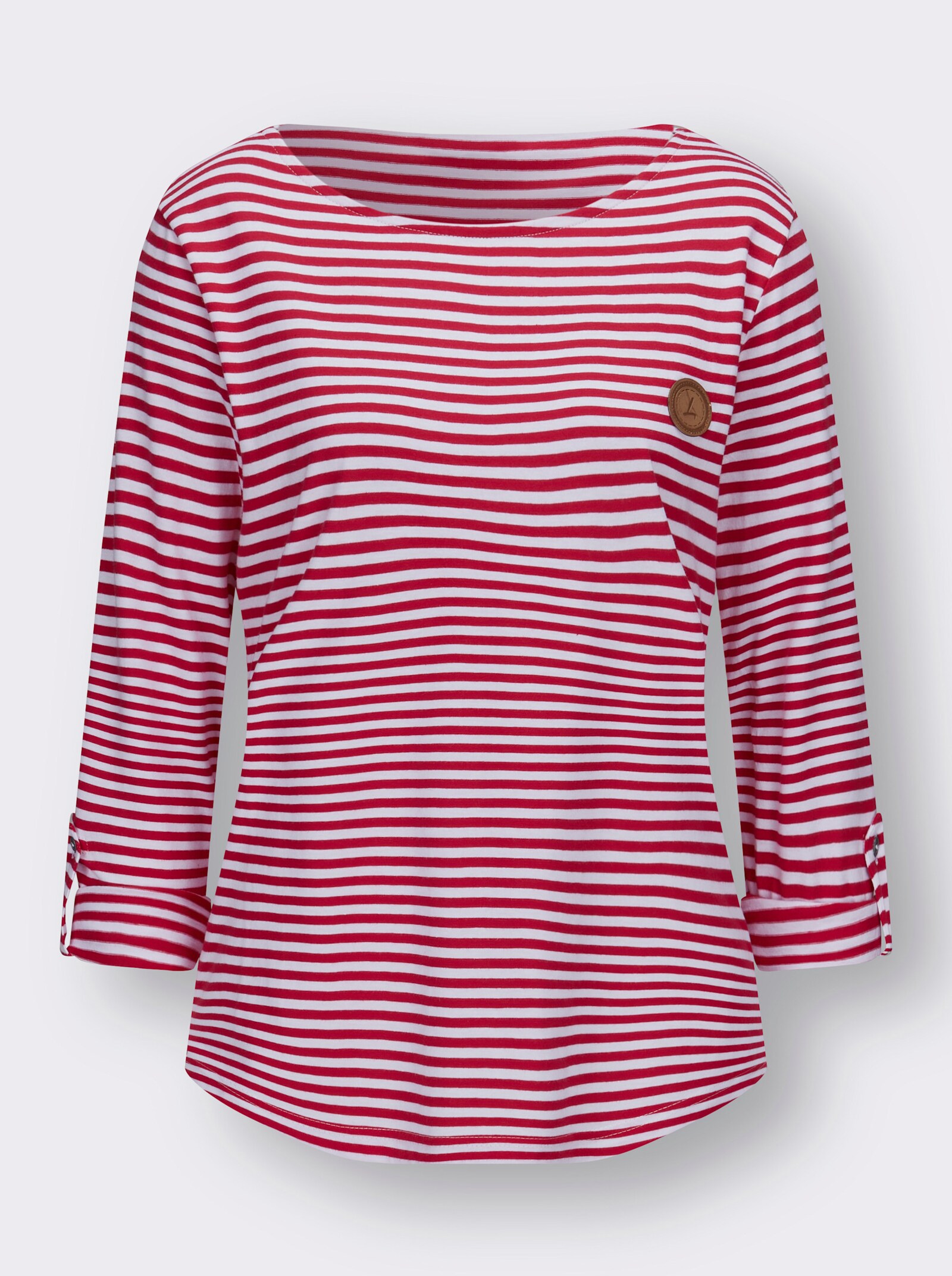Ringelshirt mit Krempelärmeln - rot-weiß-geringelt
