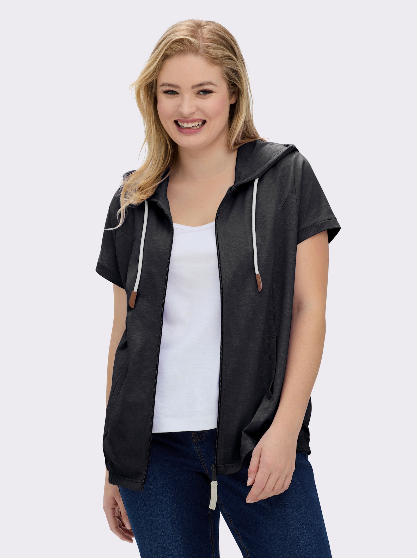 Sweatjacke mit Nahttaschen - schwarz