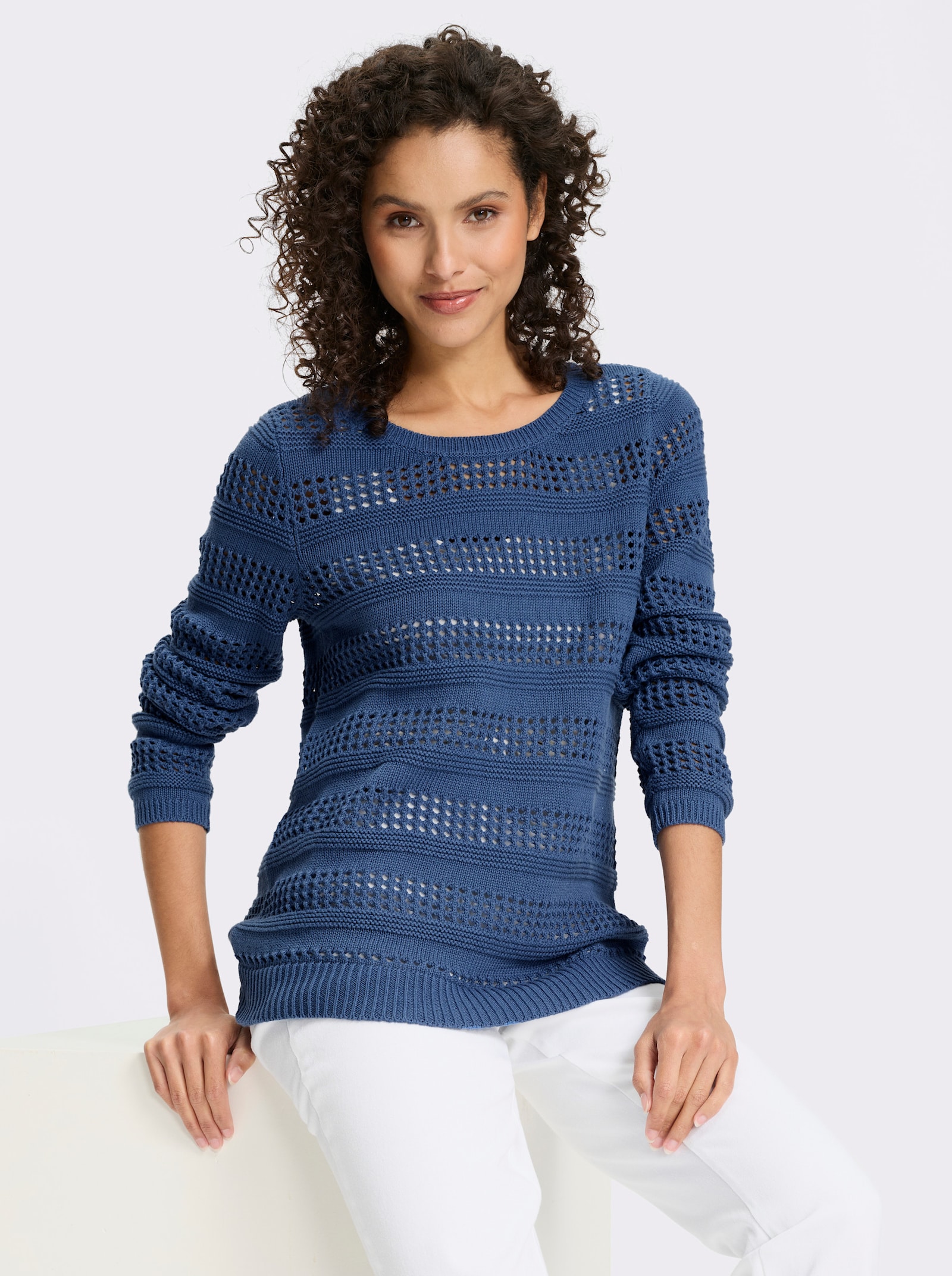 heine Ajourpullover mit Rippenbündchen - jeansblau