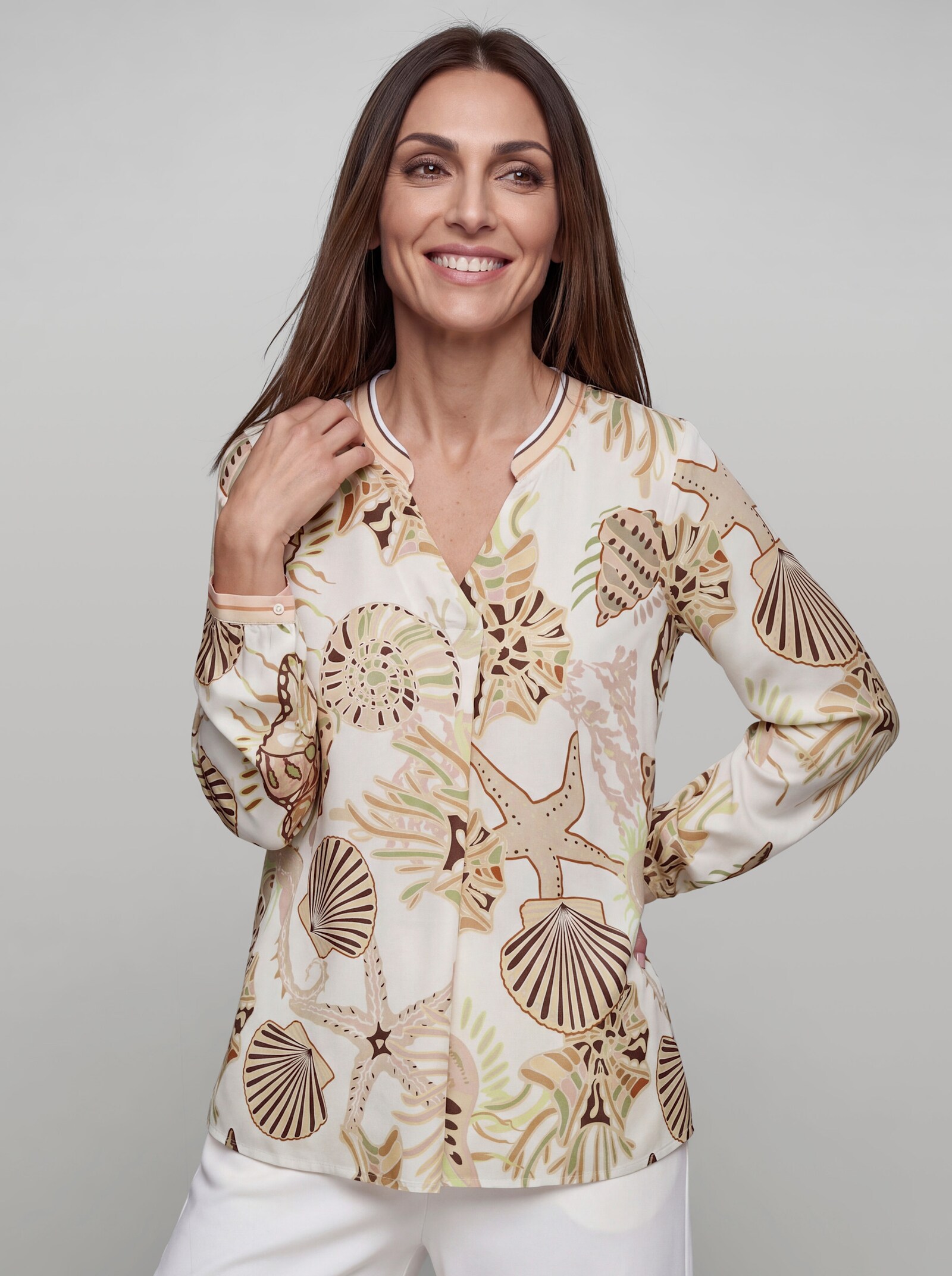 heine Schlupf-Bluse aus Viskose - ecru-schlamm-bedruckt