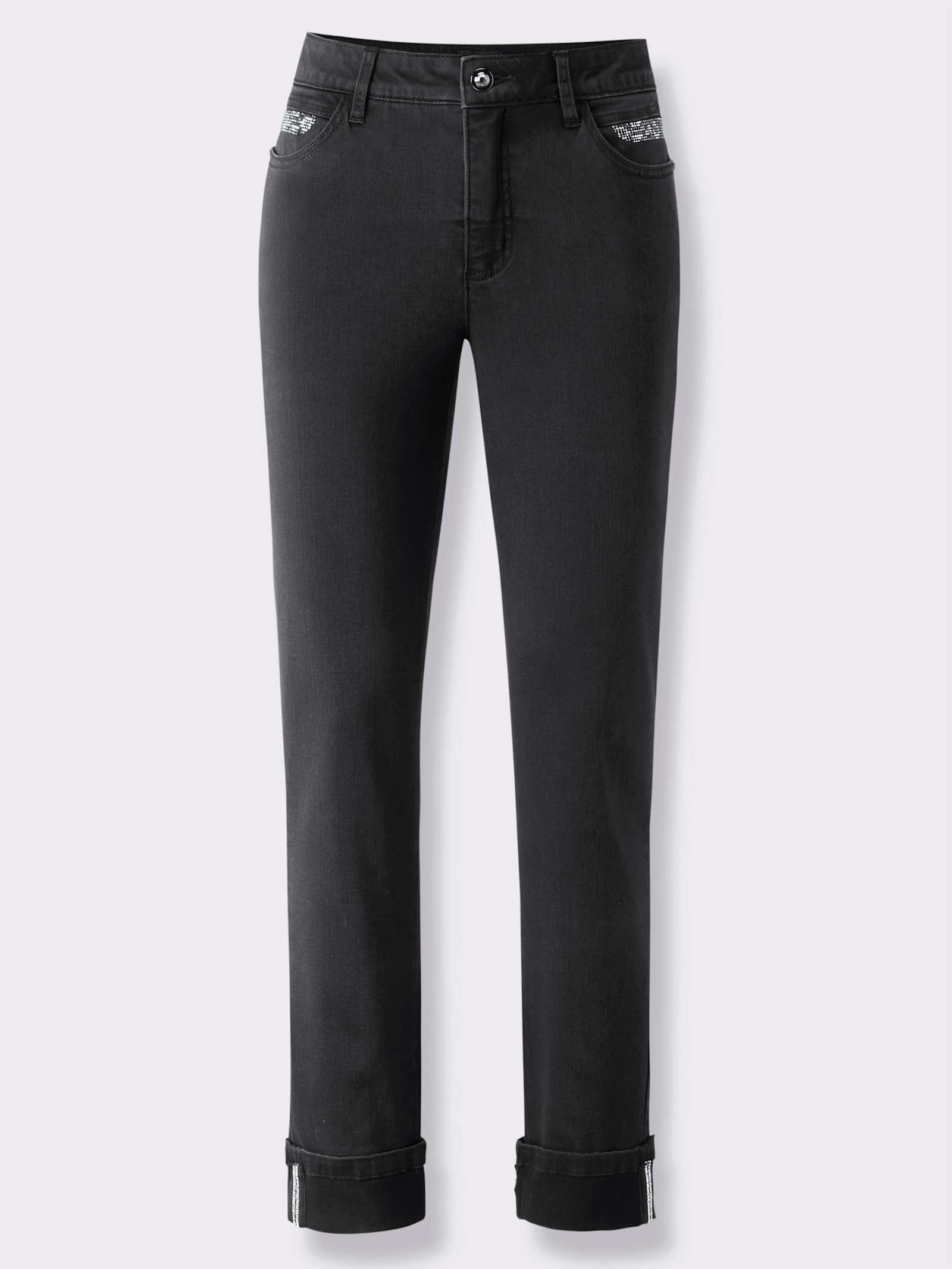 Gerade Jeans mit Ziersteinchen - black denim