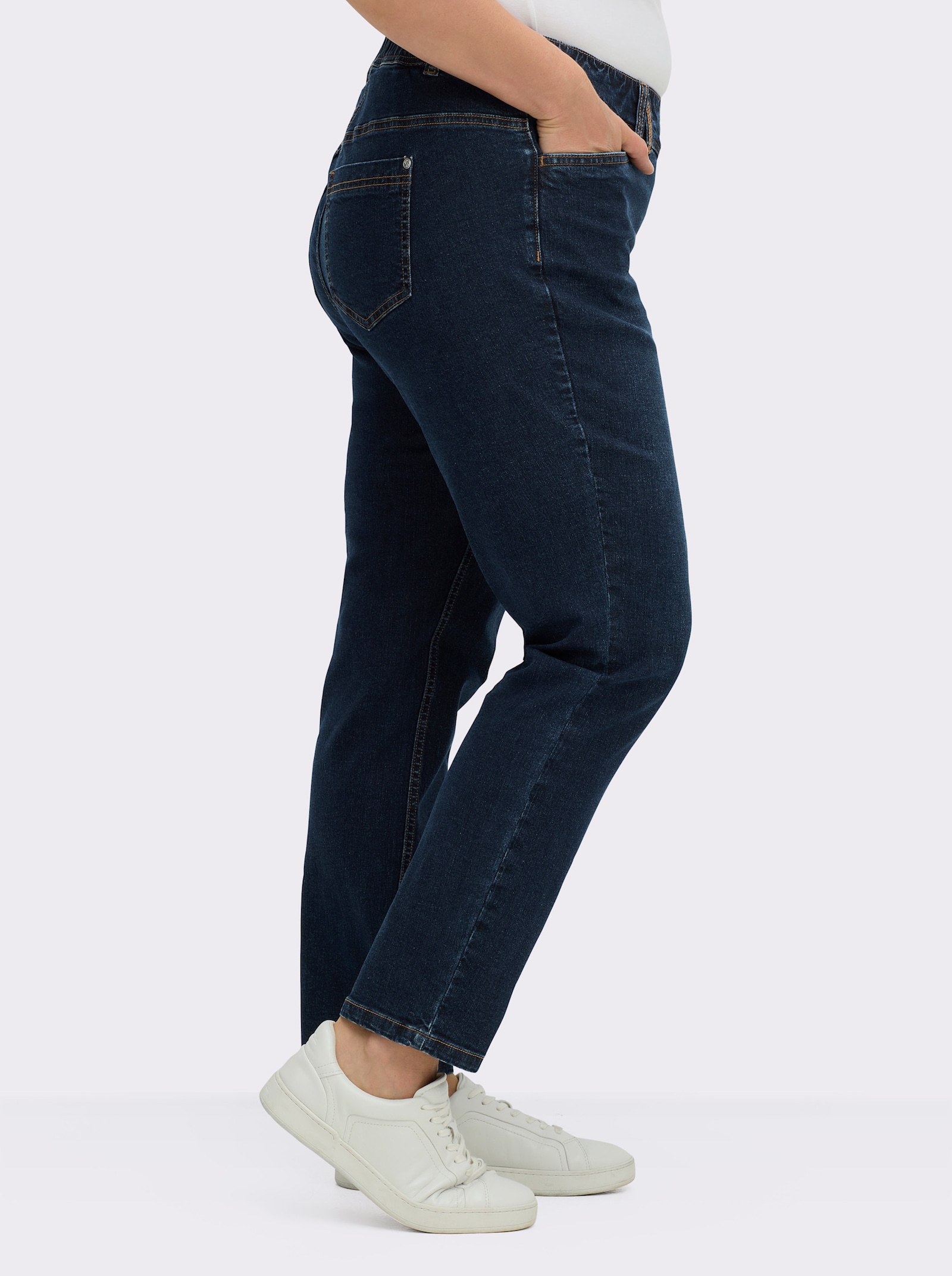 sheego Jeans schmal, mit Dehnbund hinten - dark blue
