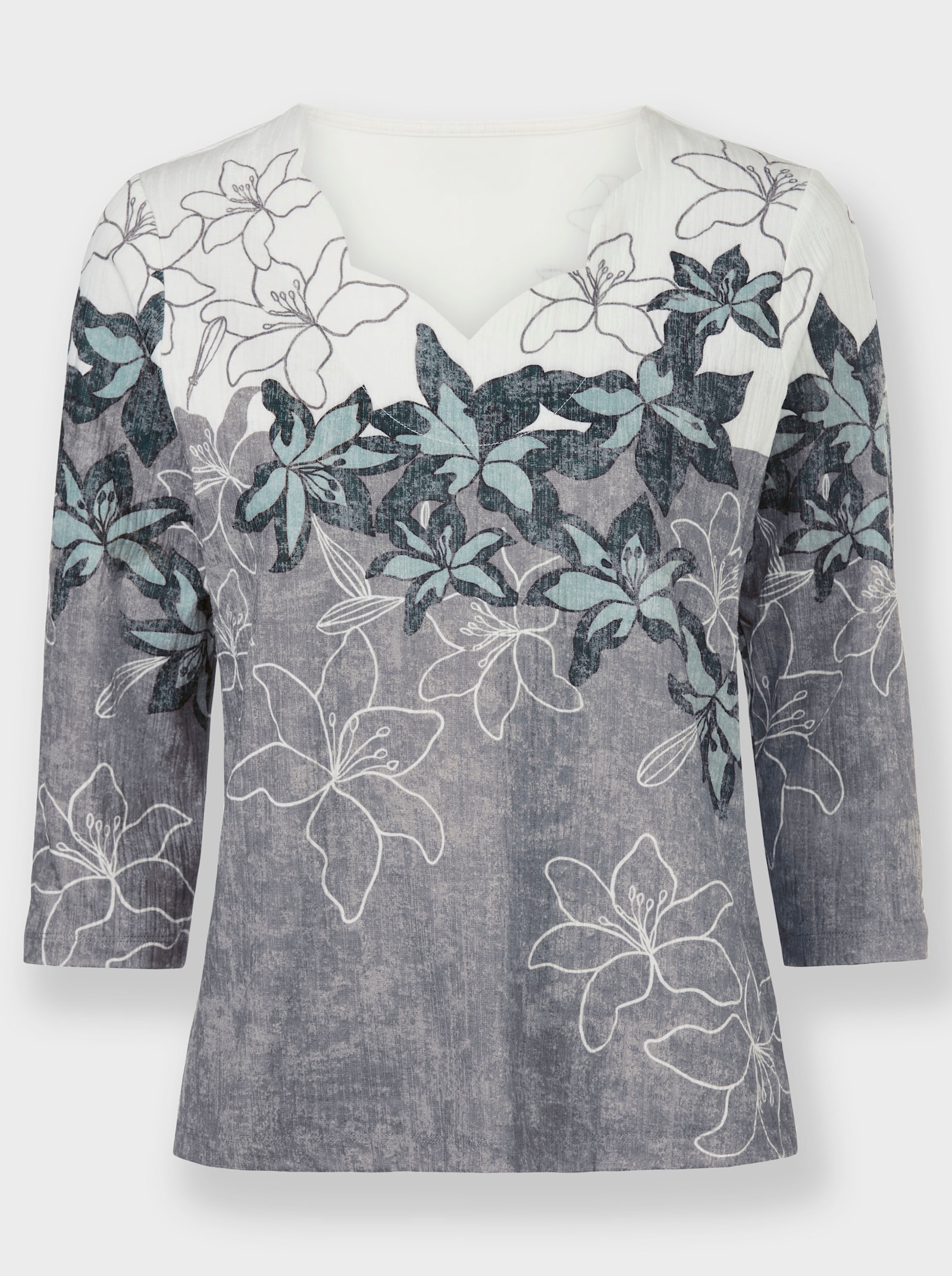 Print-Shirt mit gebogten Kanten - petrol-schwarz-bedruckt