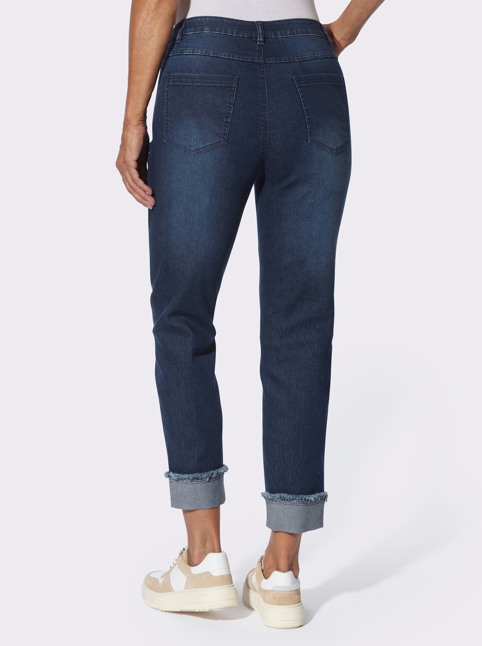 7/8-Jeans mit Fransen am Beinaufschlag - blue-stone-washed