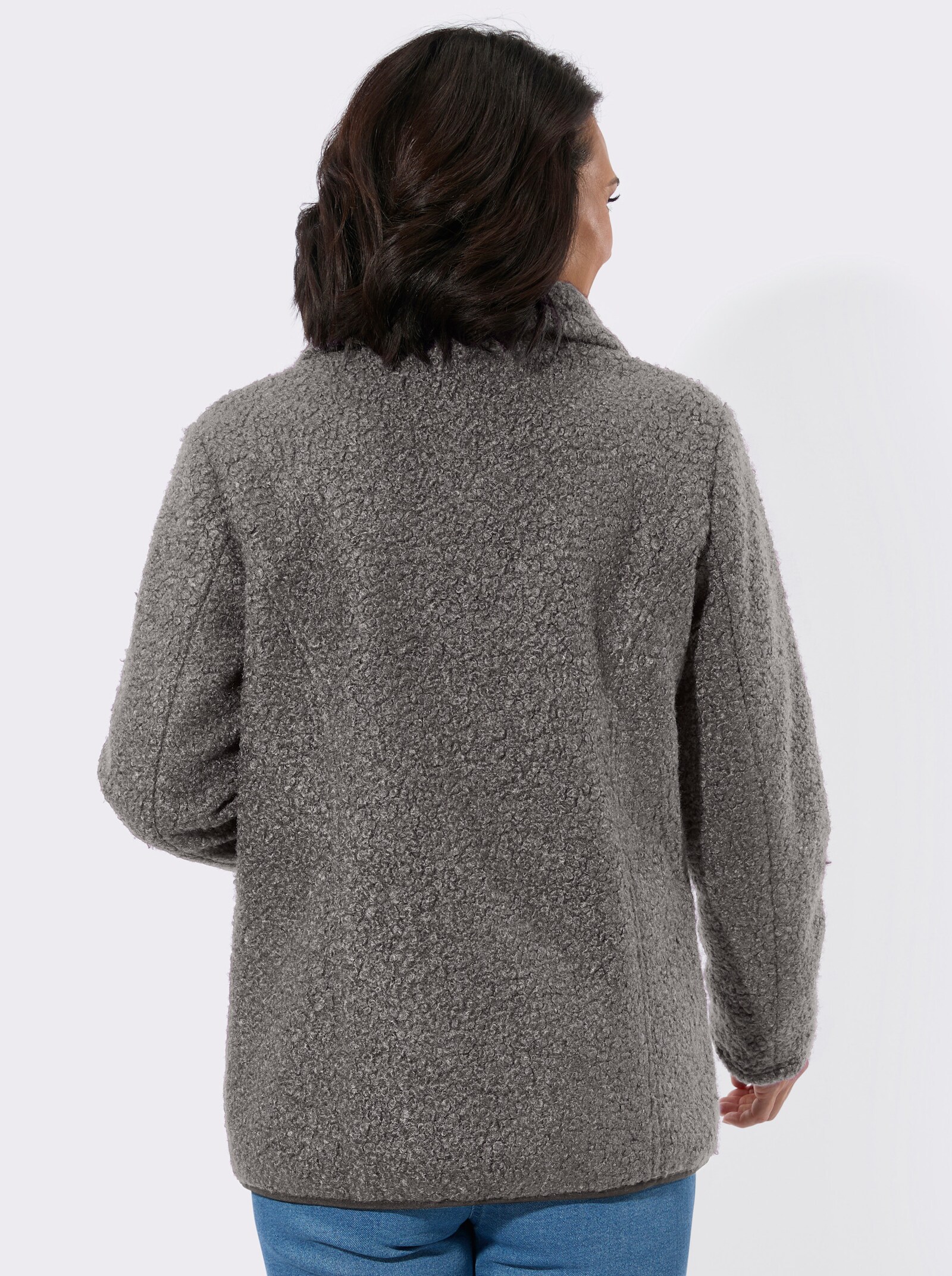 Boucléjacke mit kontrastfarbigen Details - grau