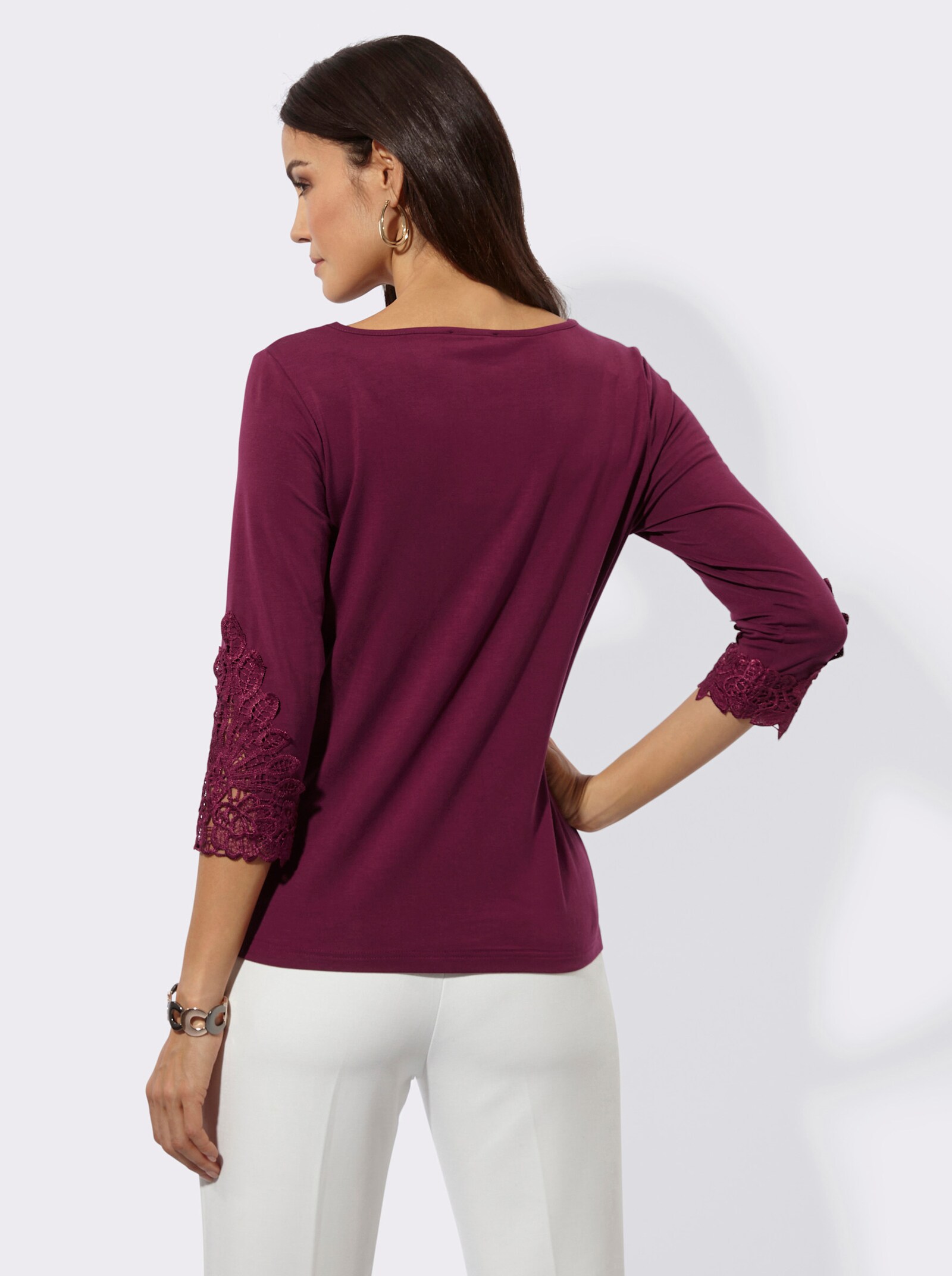 3/4-Arm-Shirt mit Spitzen-Akzenten - bordeaux