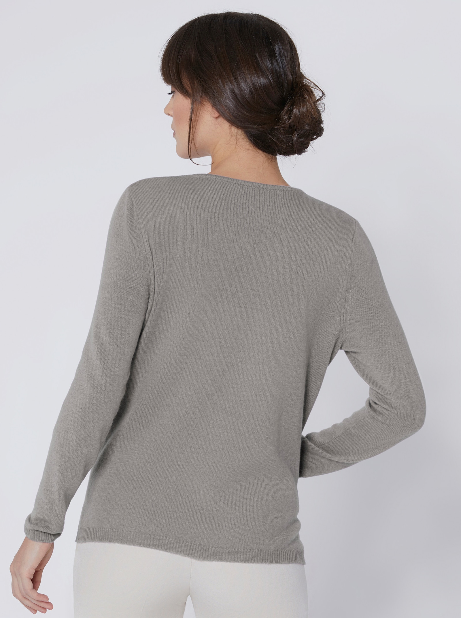 CREATION L PREMIUM Kaschmirpullover mit V-Ausschnitt - grau-meliert