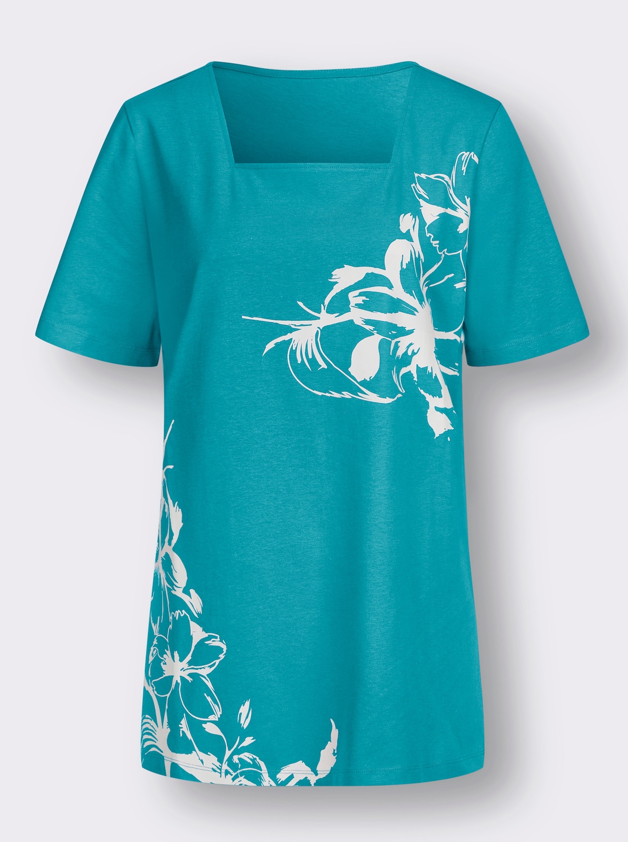 Lang shirt - turquoise/wit