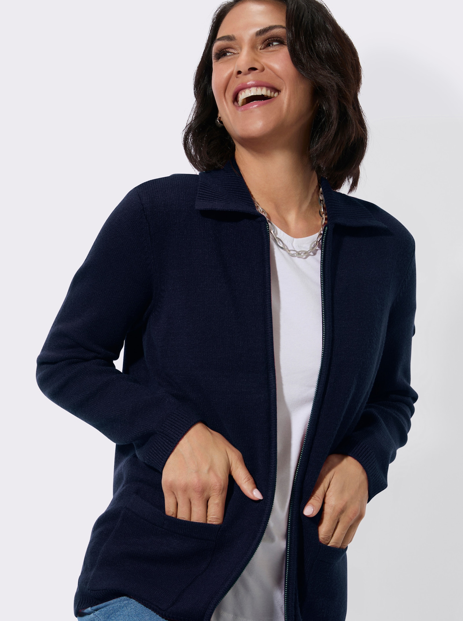 Strickjacke mit Polokragen - marine