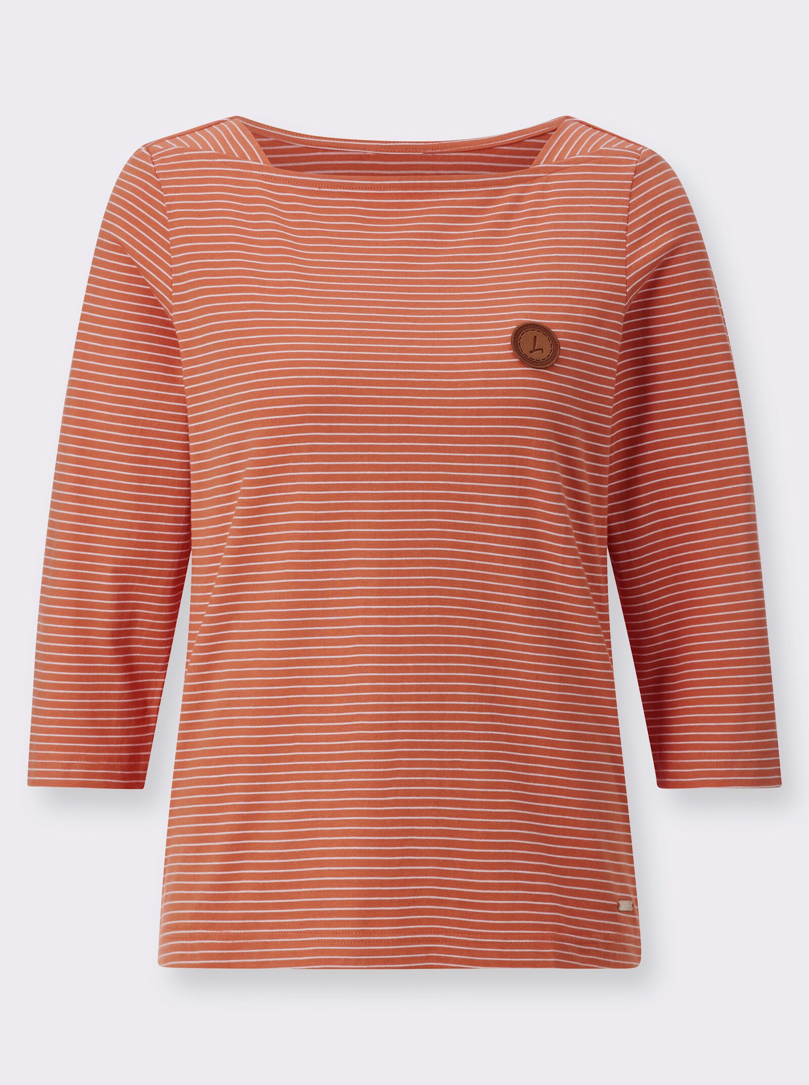 Ringelshirt mit 3/4-Ärmeln - papaya-weiß-geringelt