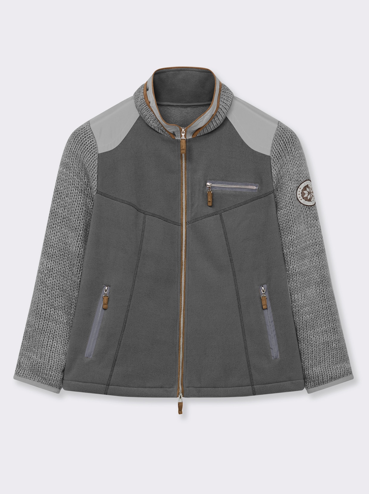 Fleecejacke im Mix aus Fleece und Strick - grau-meliert