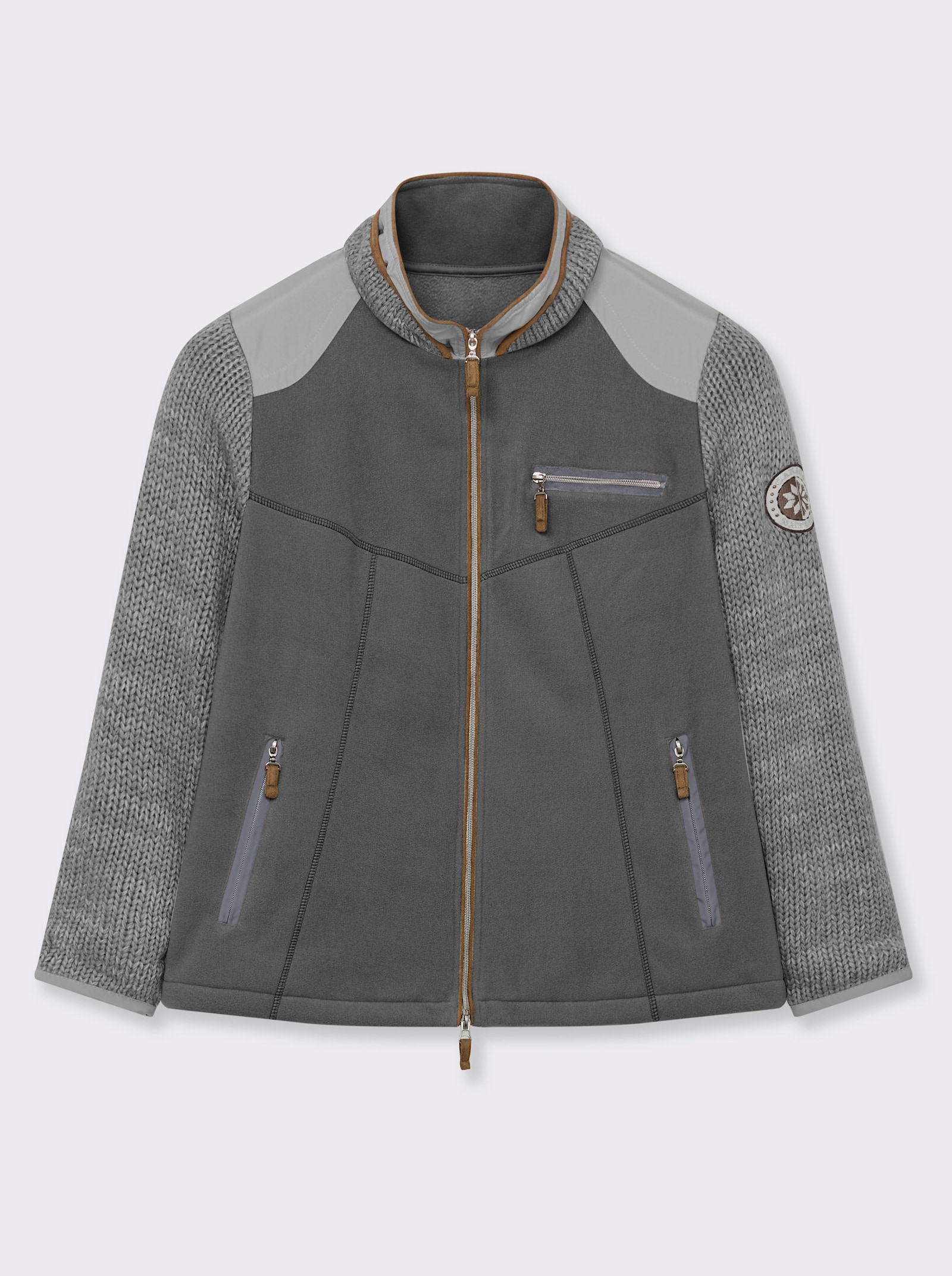 Fleecejacke im Mix aus Fleece und Strick - grau-meliert