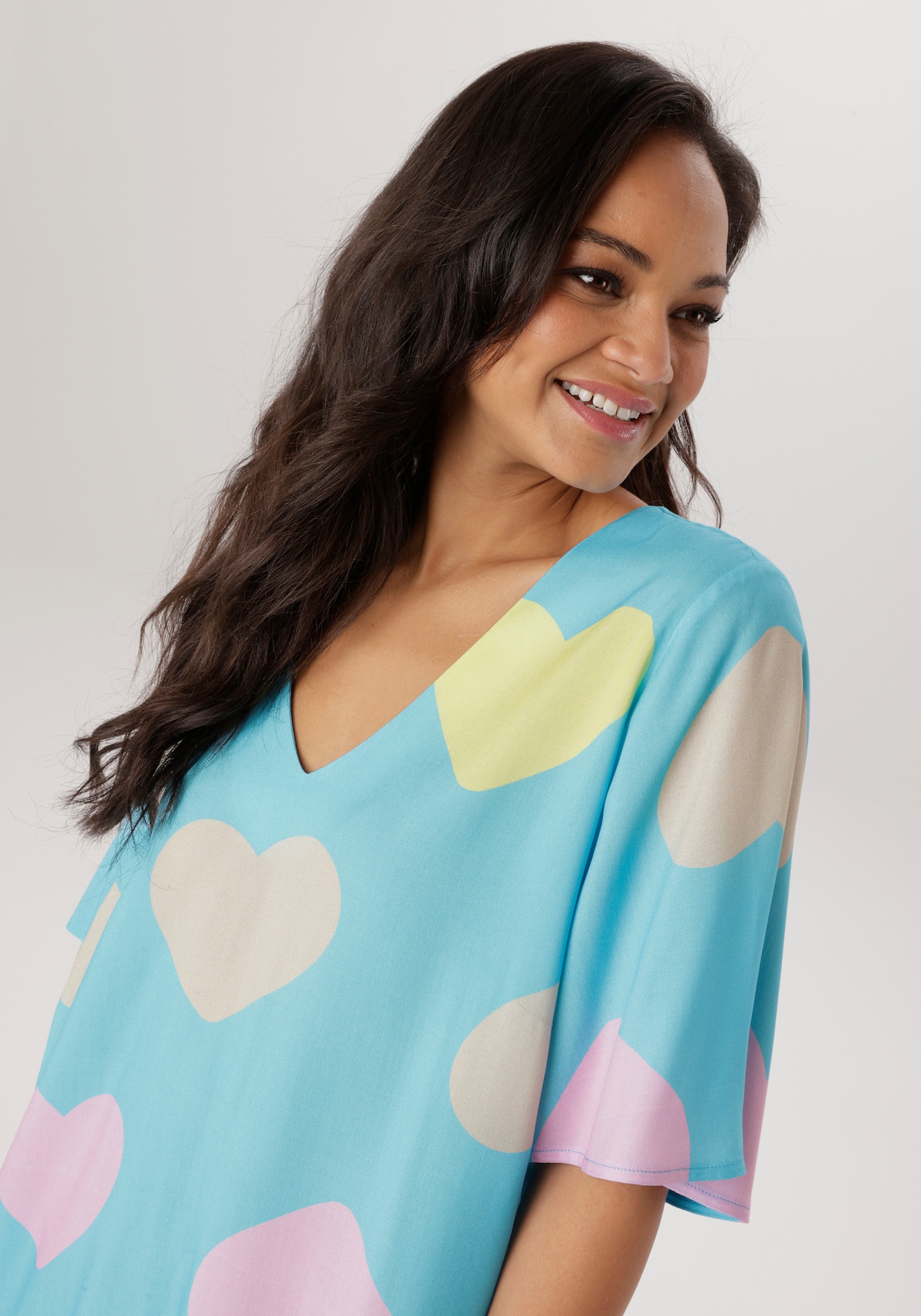 Aniston PLUS Schlupfbluse - türkis-beige-grün-gelb-rose