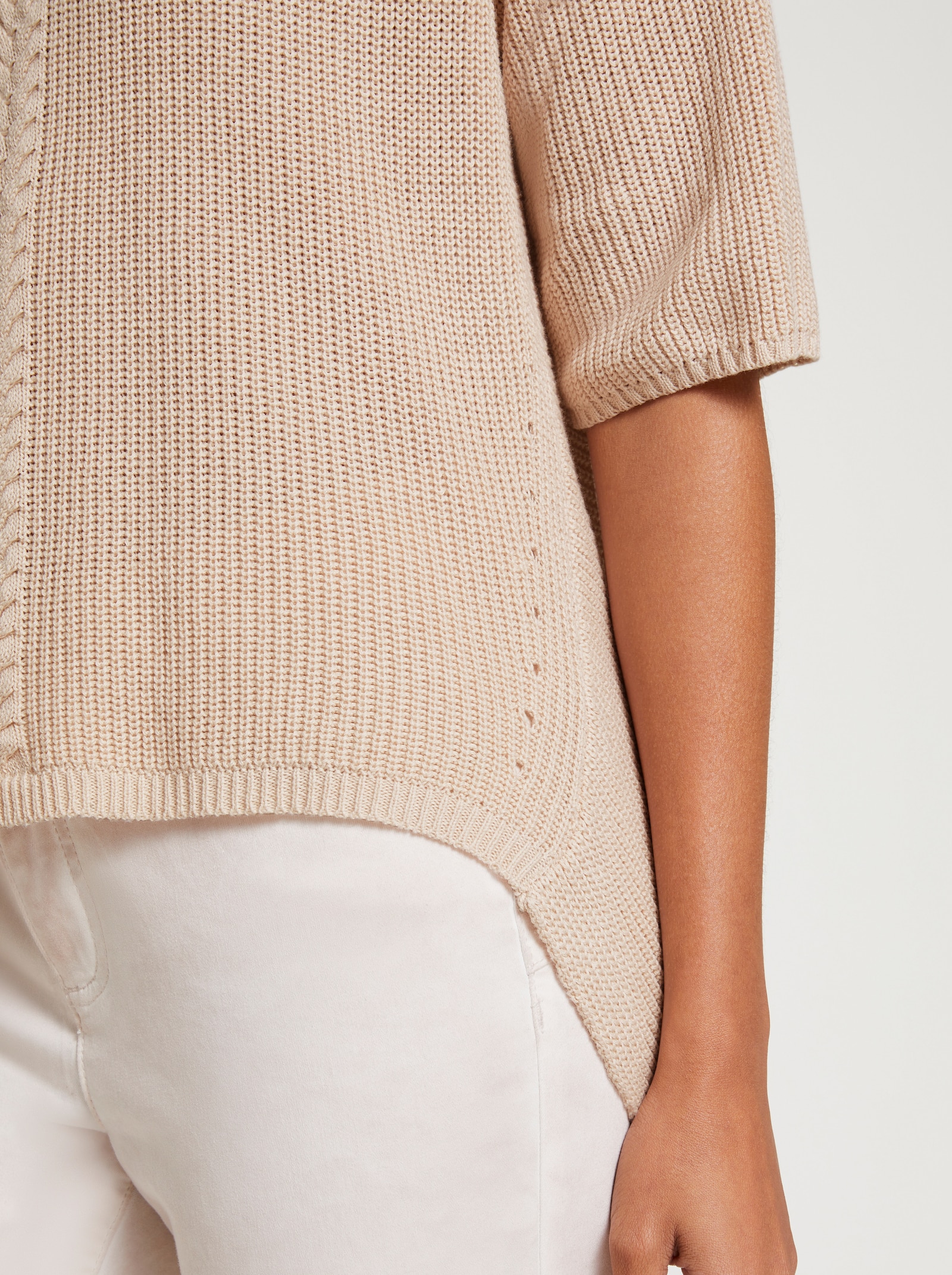 heine Kurzarmpullover im Mix aus Rippen- und Zopfstrick - elfenbeinfarben