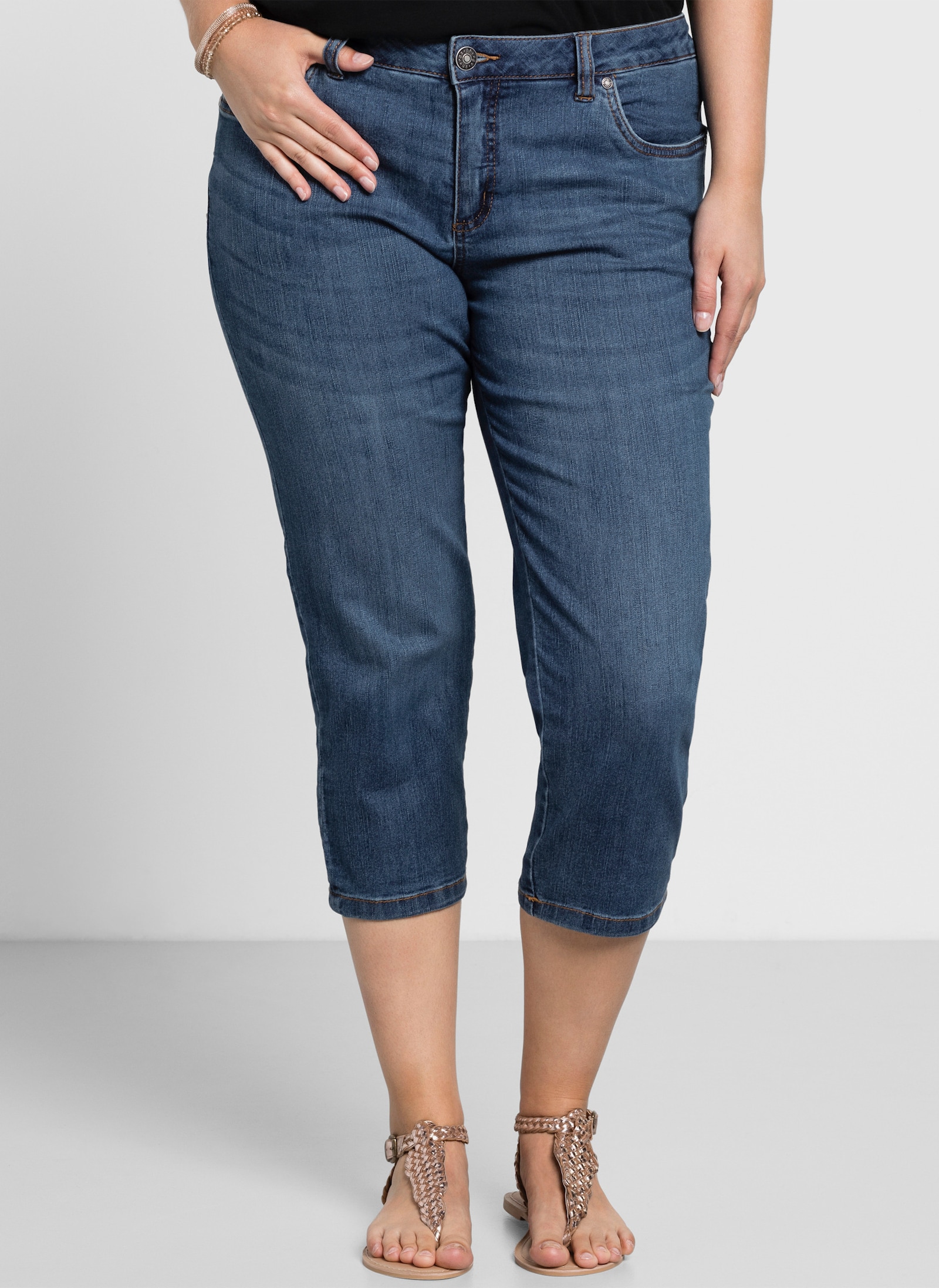 sheego Caprijeans mit Krempelfunktion - blue denim