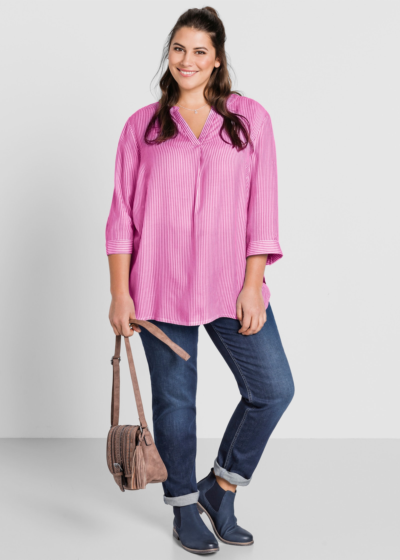 sheego Tunika - magenta-weiß-gestreift