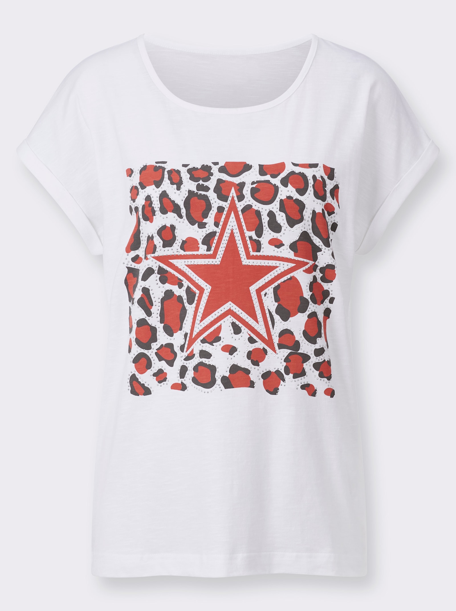 Shirt mit Animal- und Stern-Motiv - grapefruit-weiß