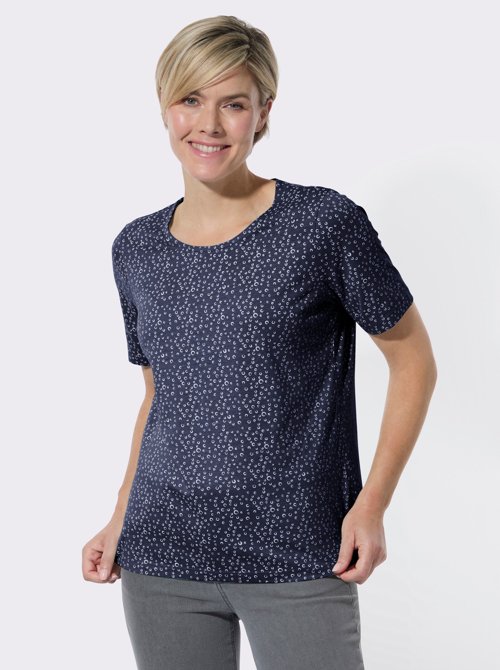 Rundhalsshirt im 2er-Pack - marine-weiß-getupft + marine