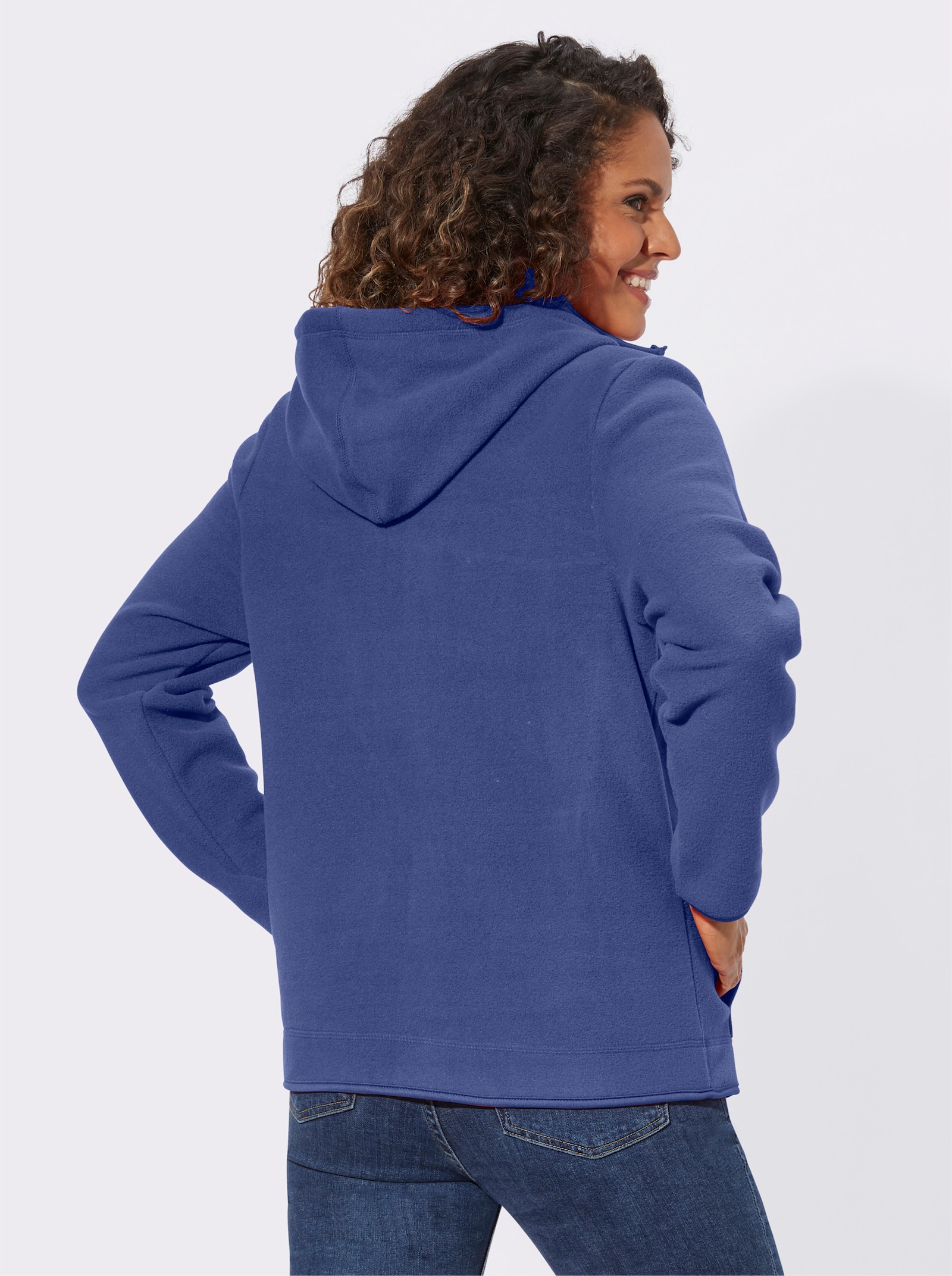 Fleecejacke mit abnehmbarer Kapuze - royalblau
