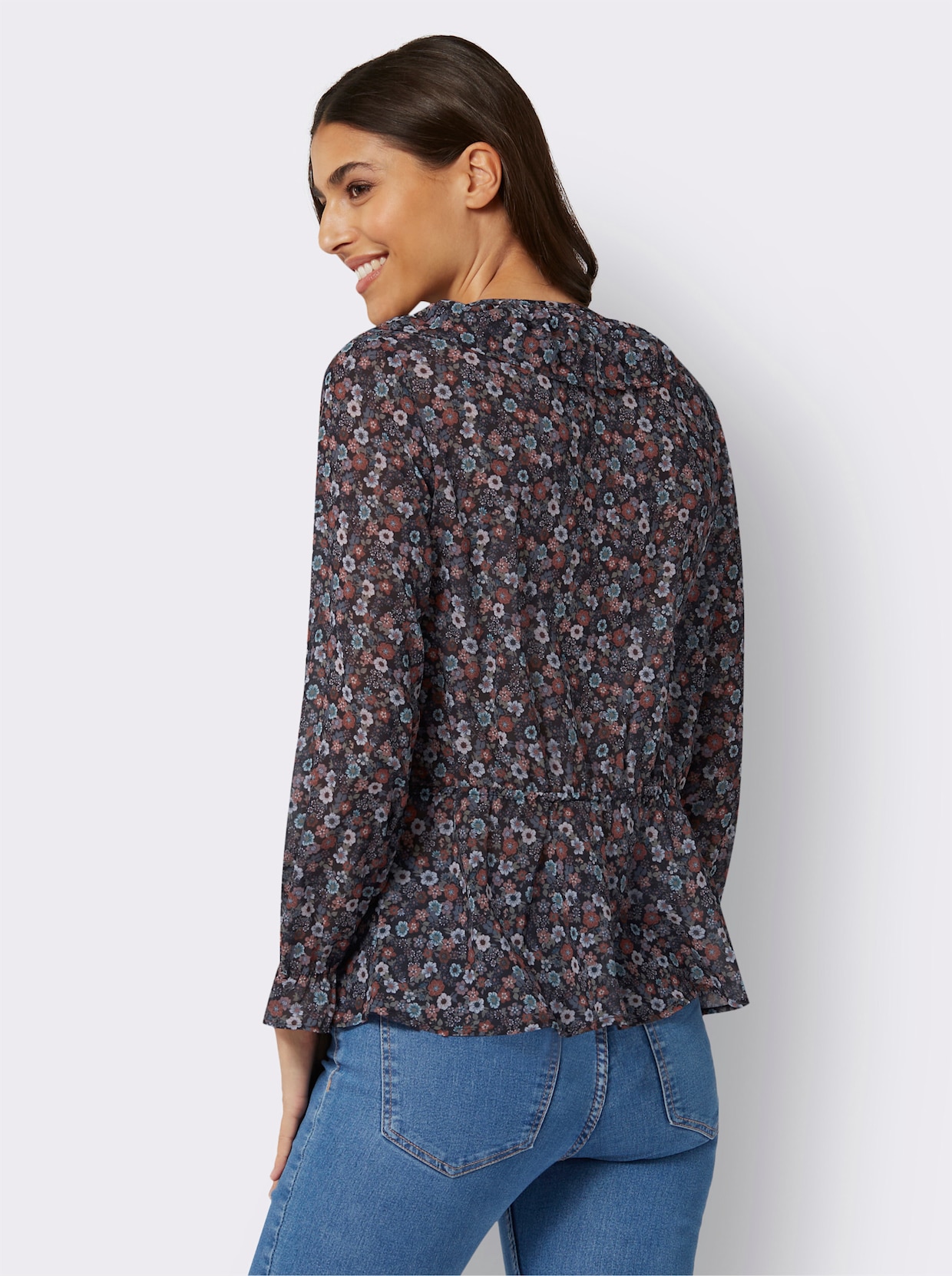 Georgetteblouse - zwart/rozenhout bedrukt